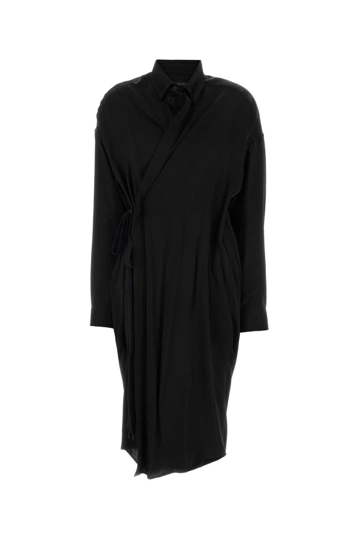 balenciaga black satin shirt dress