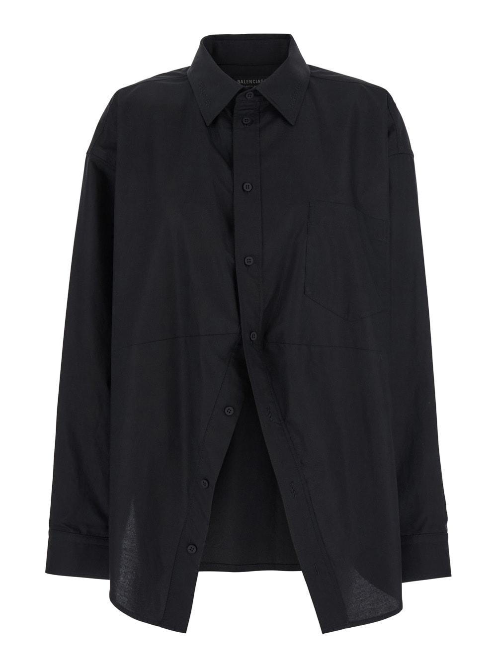 balenciaga black shirt with pointed collar and front slit in cotton woman