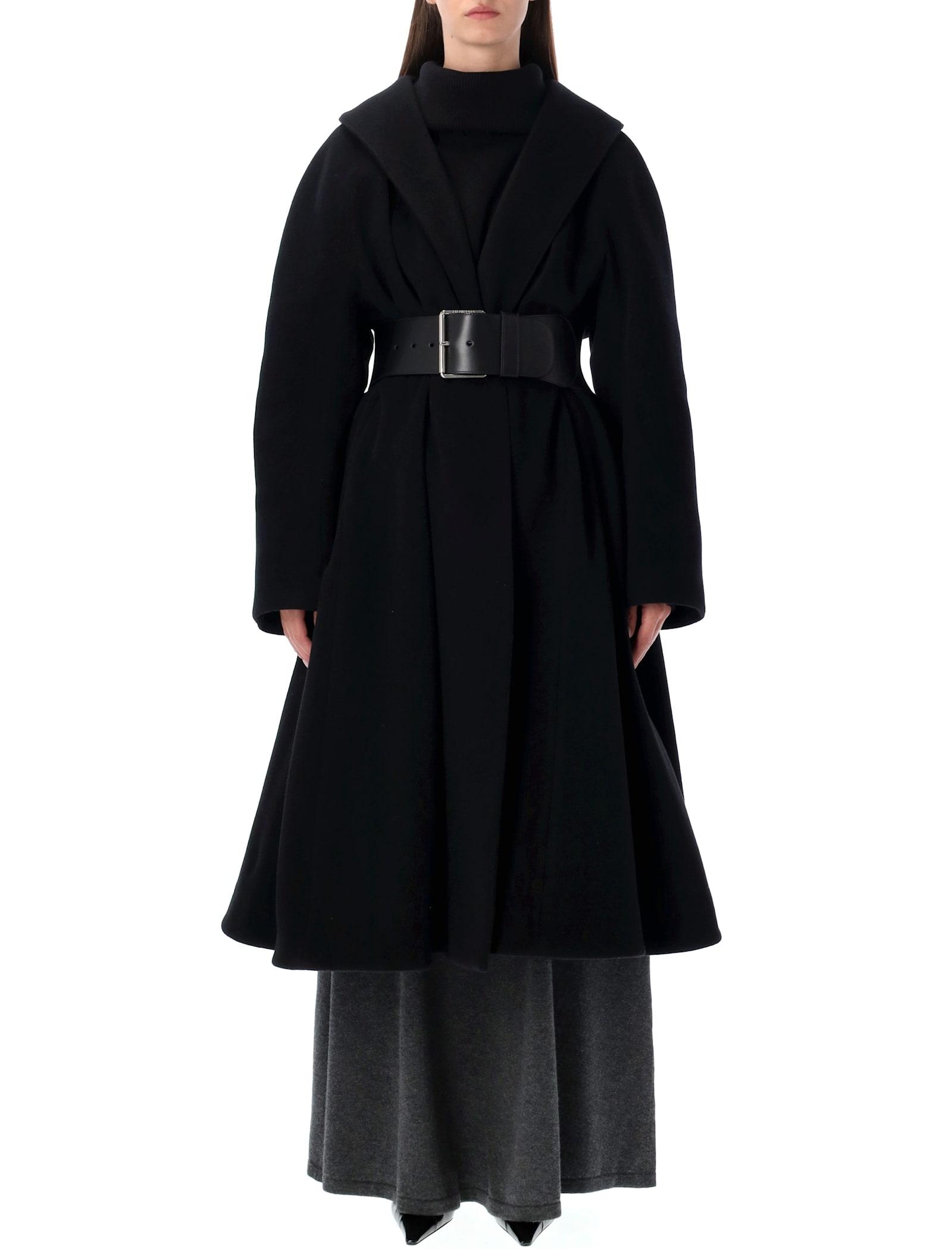 balenciaga black wool wrap coat
