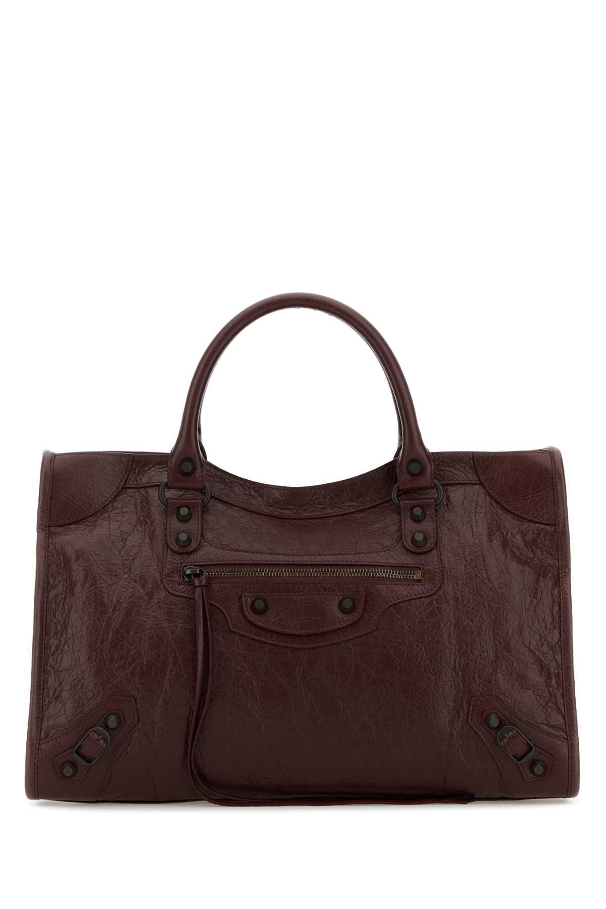 balenciaga burgundy leather medium le city handbag