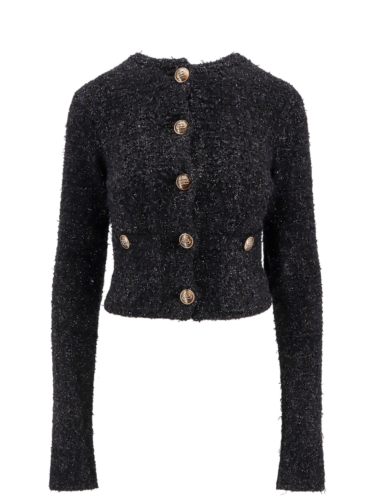 balenciaga cropped tweed cardigan