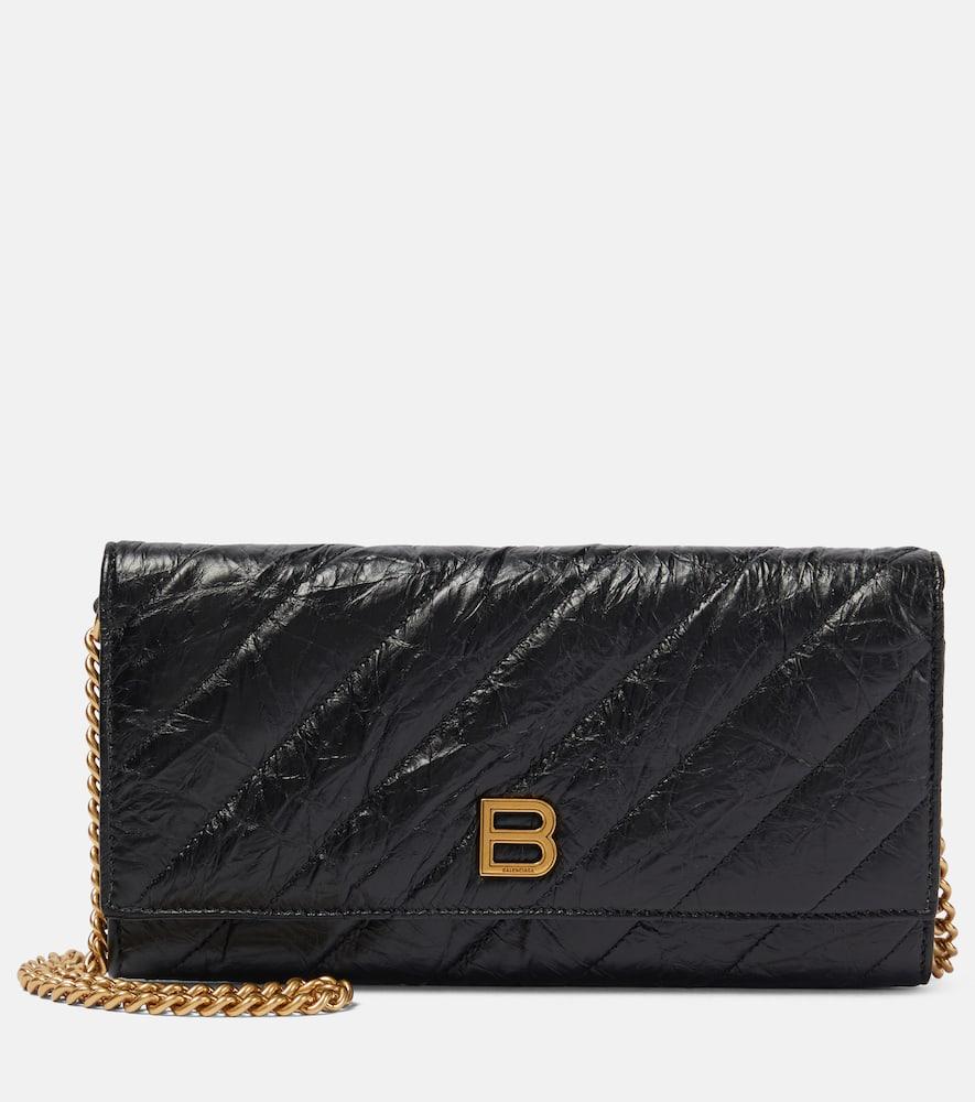 balenciaga crush quilted leather wallet on chain