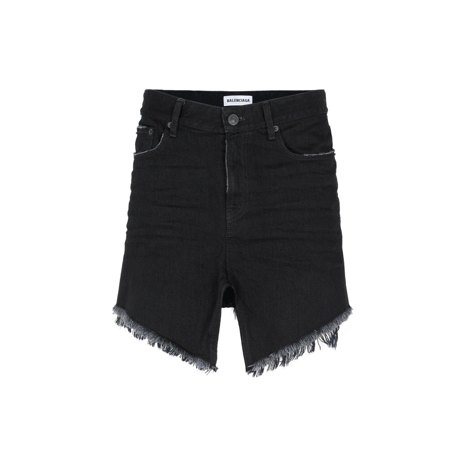 balenciaga frayed edge mini denim skirt
