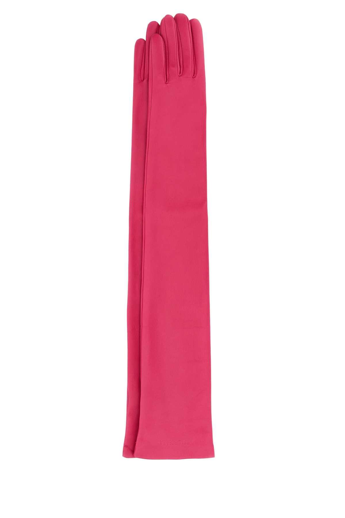 balenciaga fuchsia leather gloves