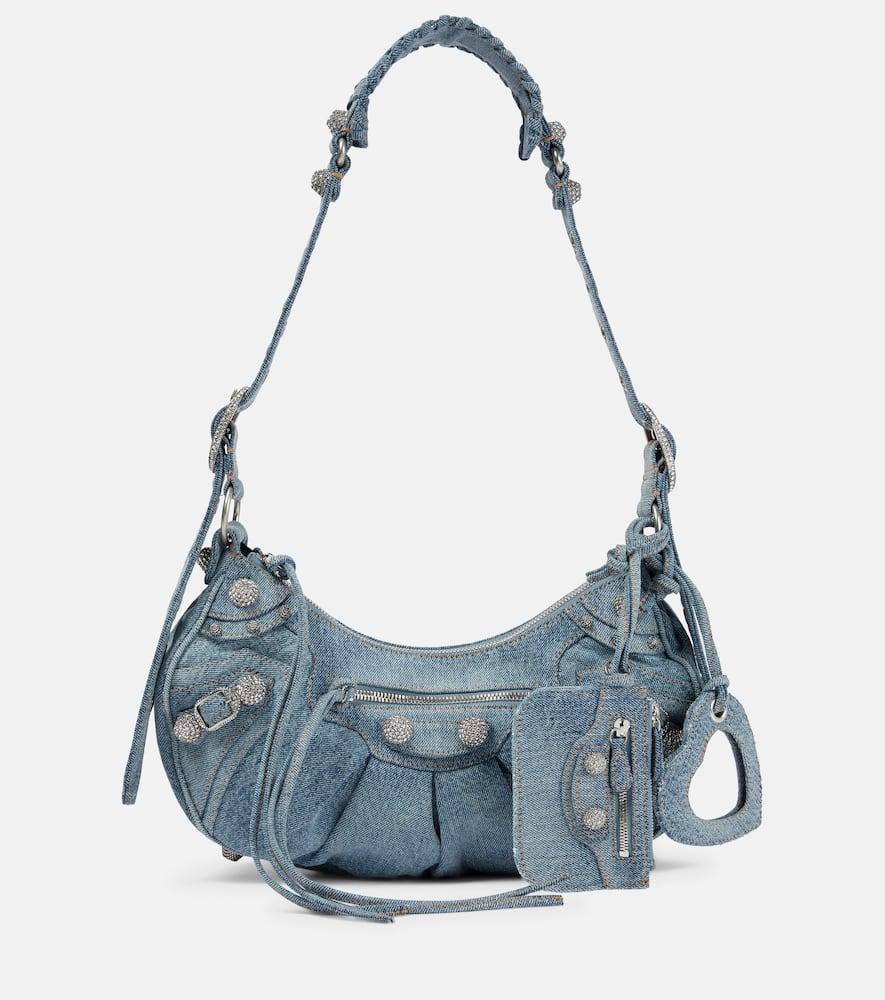 balenciaga le cagole small denim shoulder bag