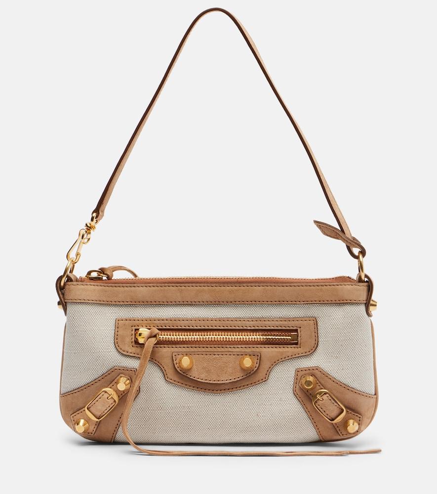 balenciaga le city mini canvas and suede shoulder bag