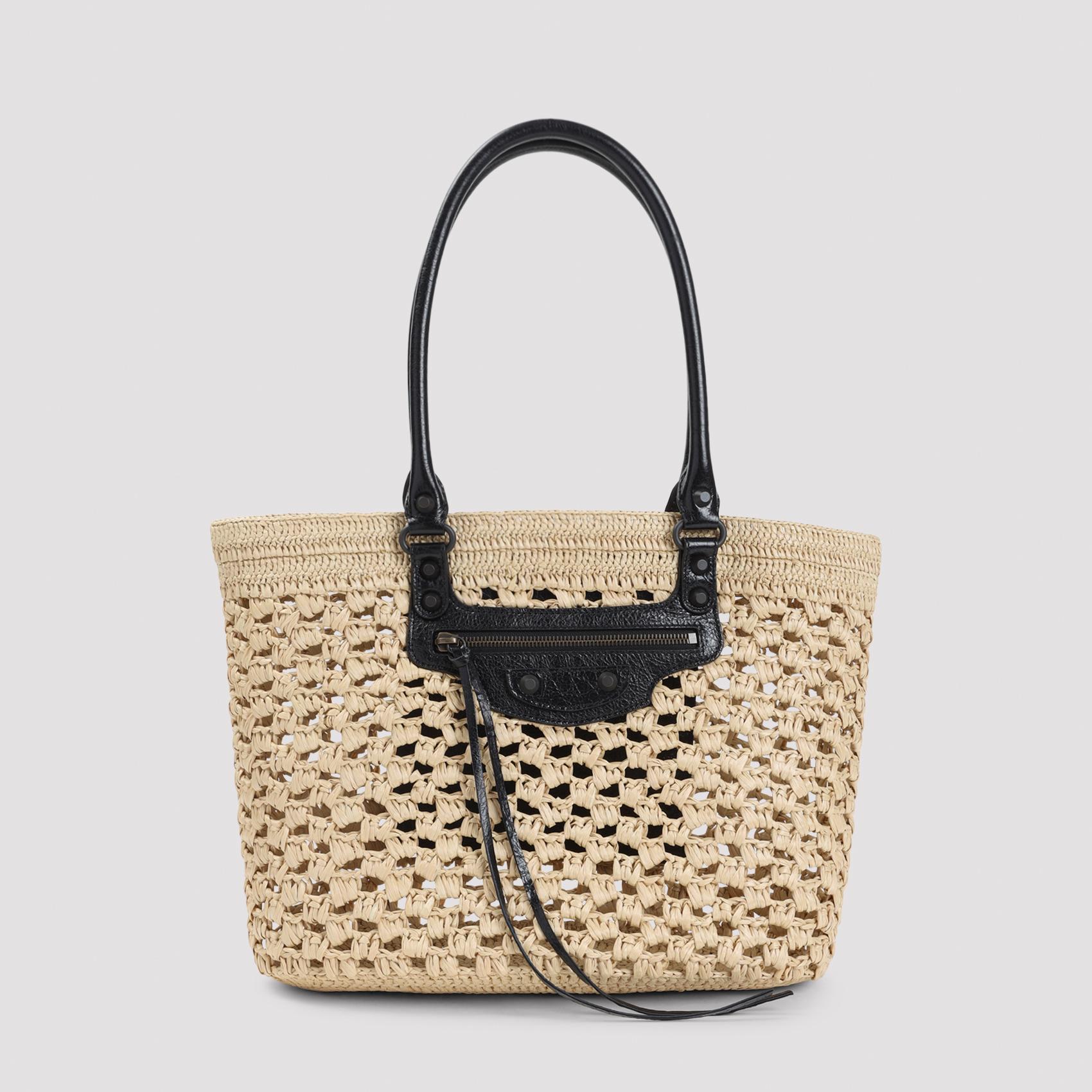 balenciaga le city raffia basket nude & neutrals viscose lamb leather bag - women
