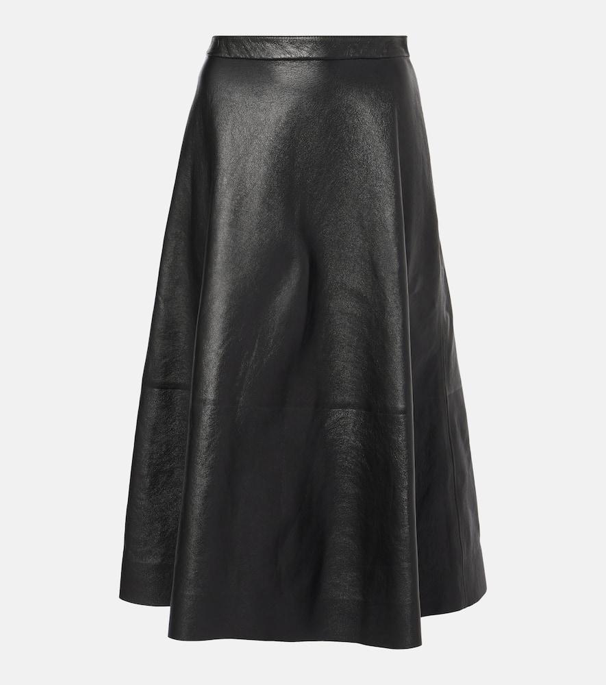 balenciaga leather midi skirt