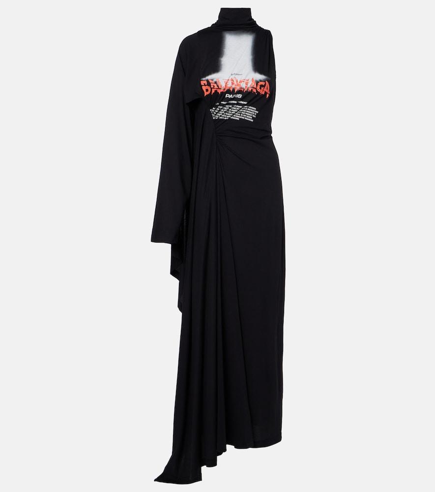 balenciaga logo caped cotton jersey maxi dress