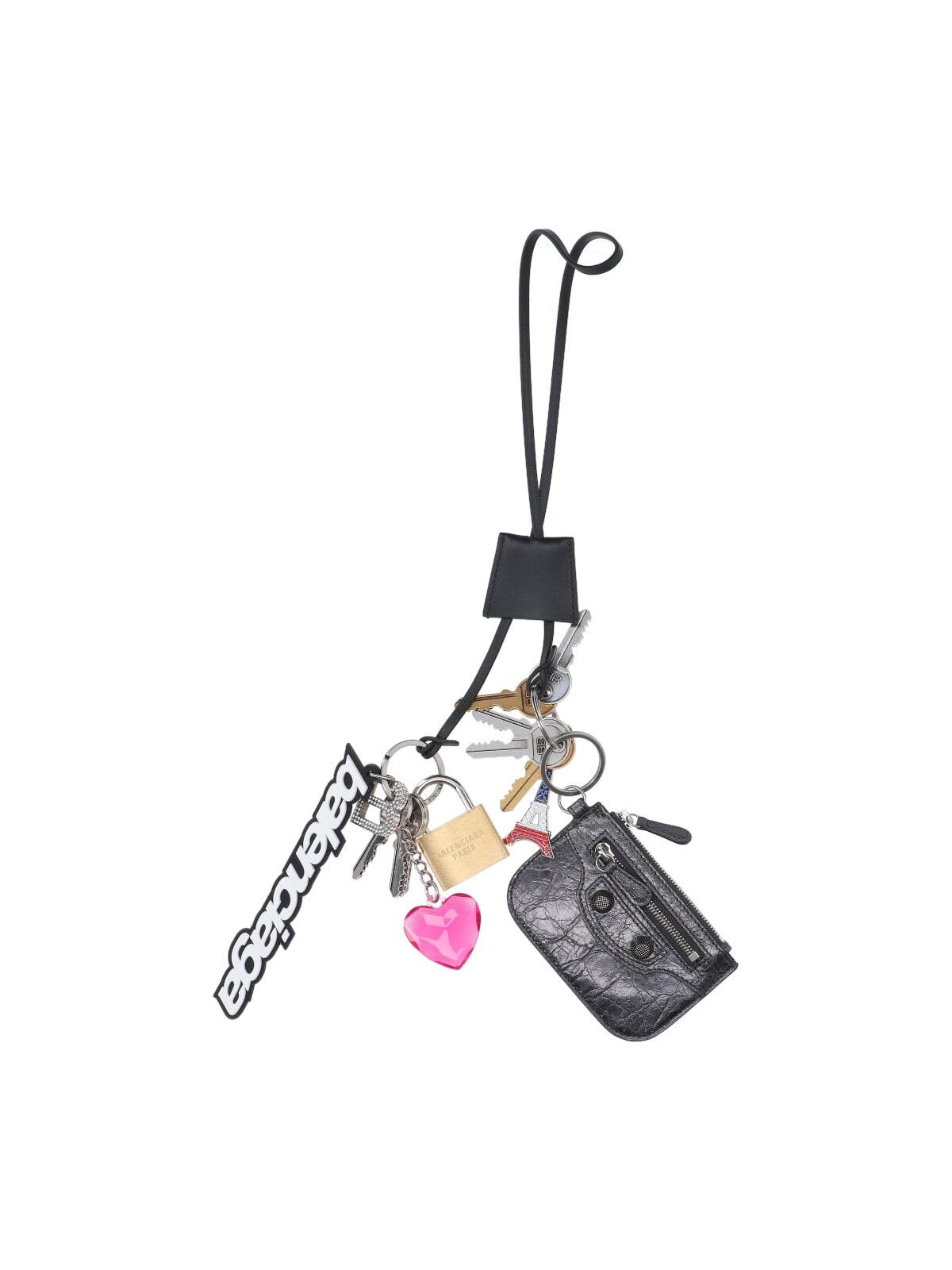 balenciaga logo charm keyring