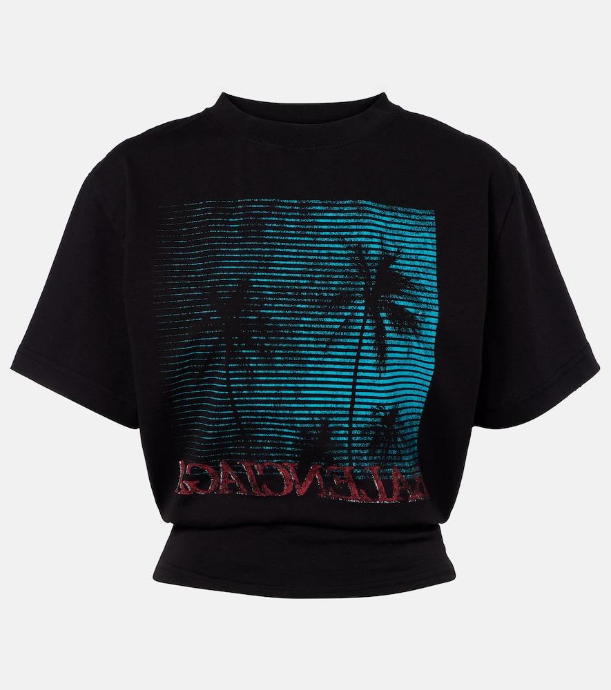 balenciaga logo cropped cotton jersey t