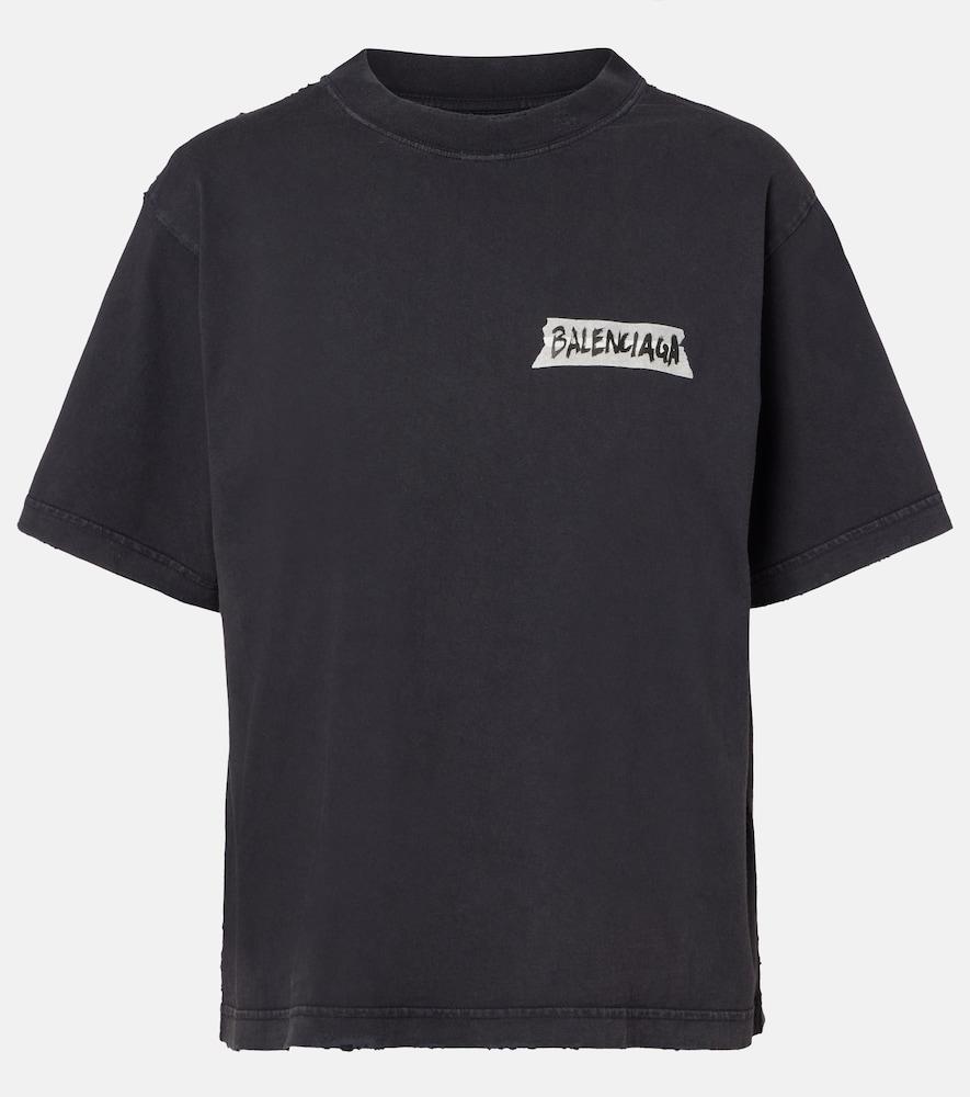 balenciaga logo distressed cotton jersey t