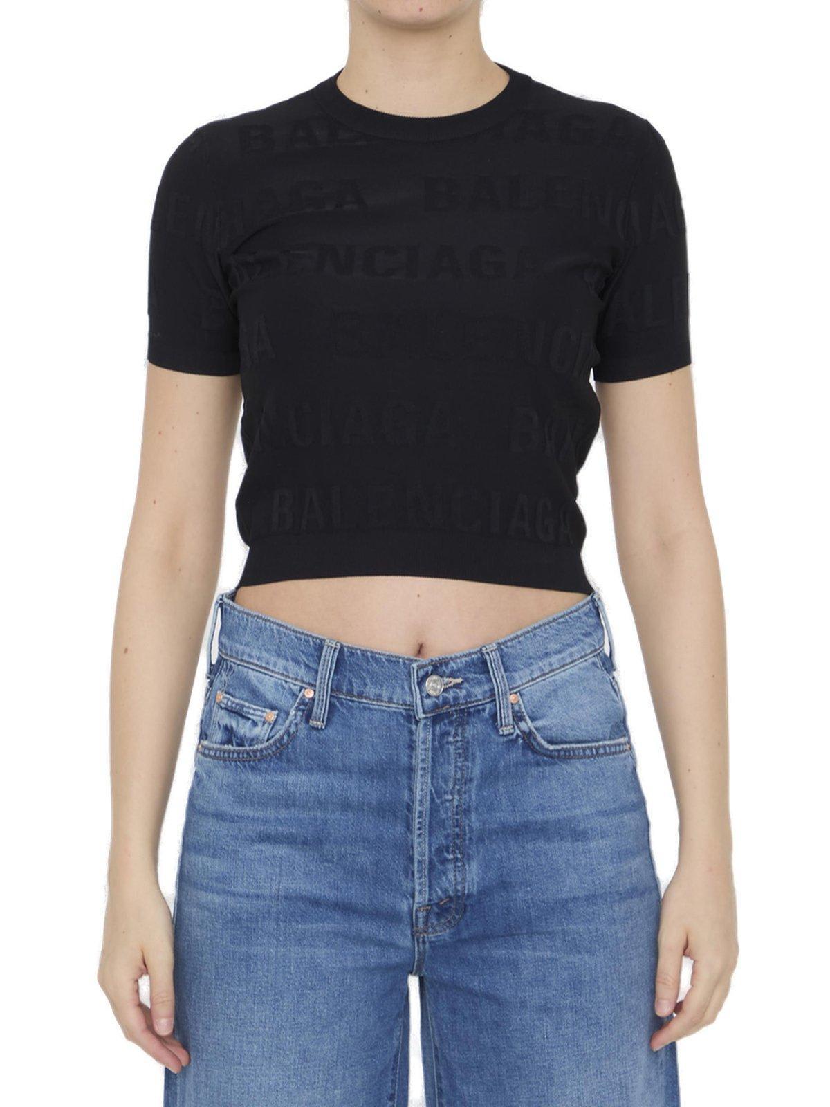 balenciaga logo printed crewneck t-shirt
