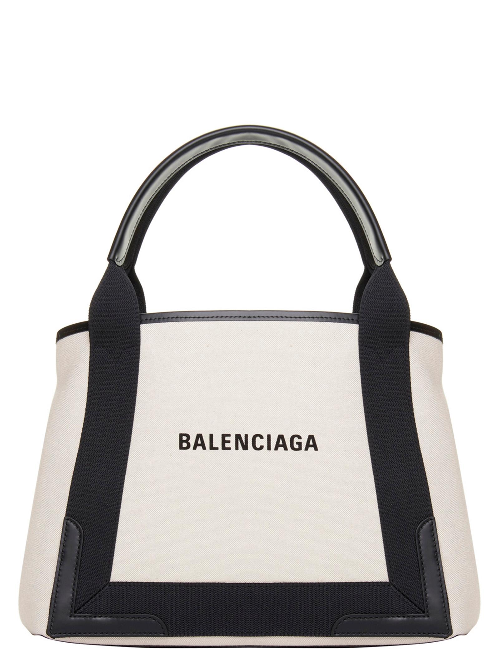 balenciaga navy cabas small shopping bag white/black canvas tote - women