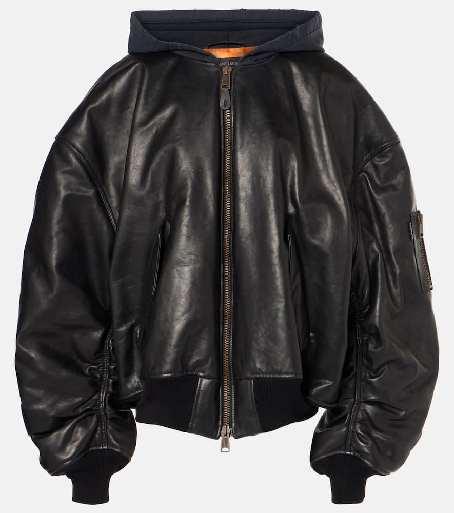 balenciaga oversized leather bomber jacket