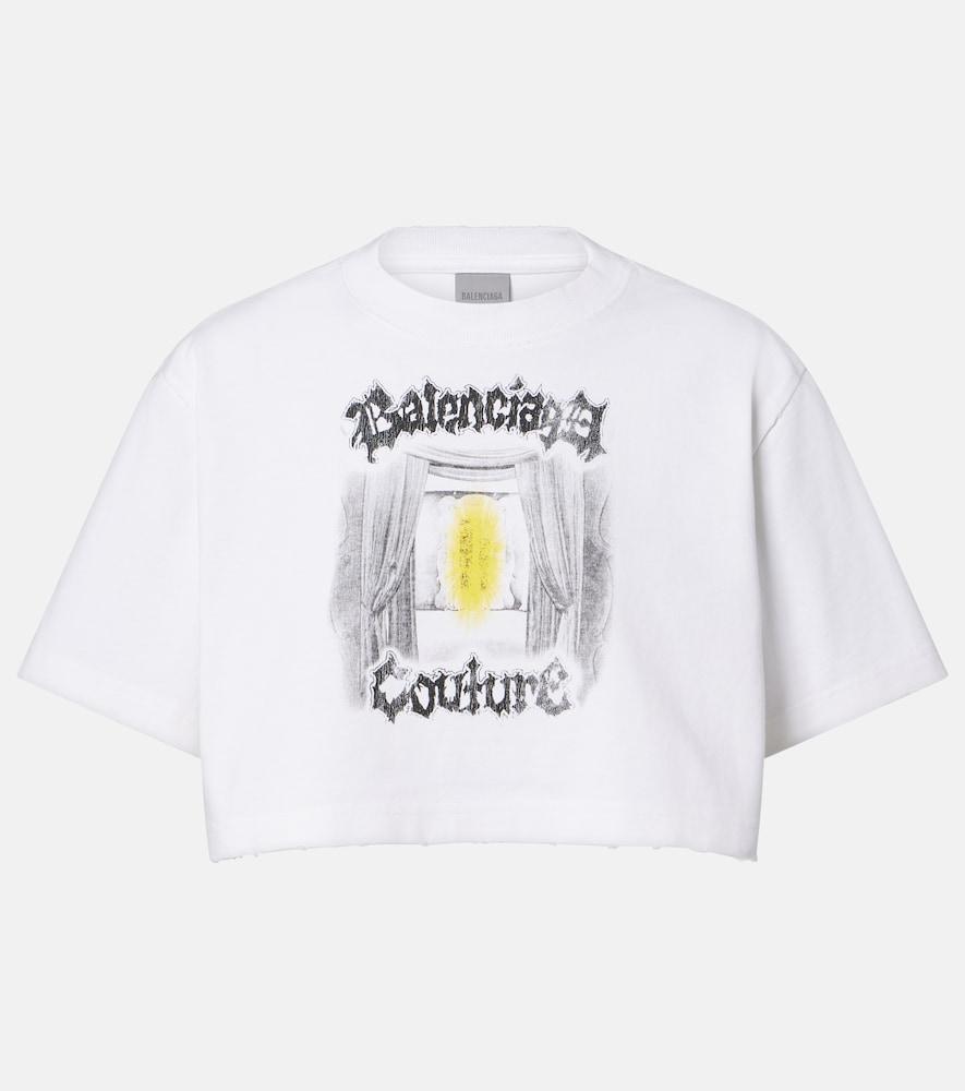 balenciaga printed cropped cotton jersey t