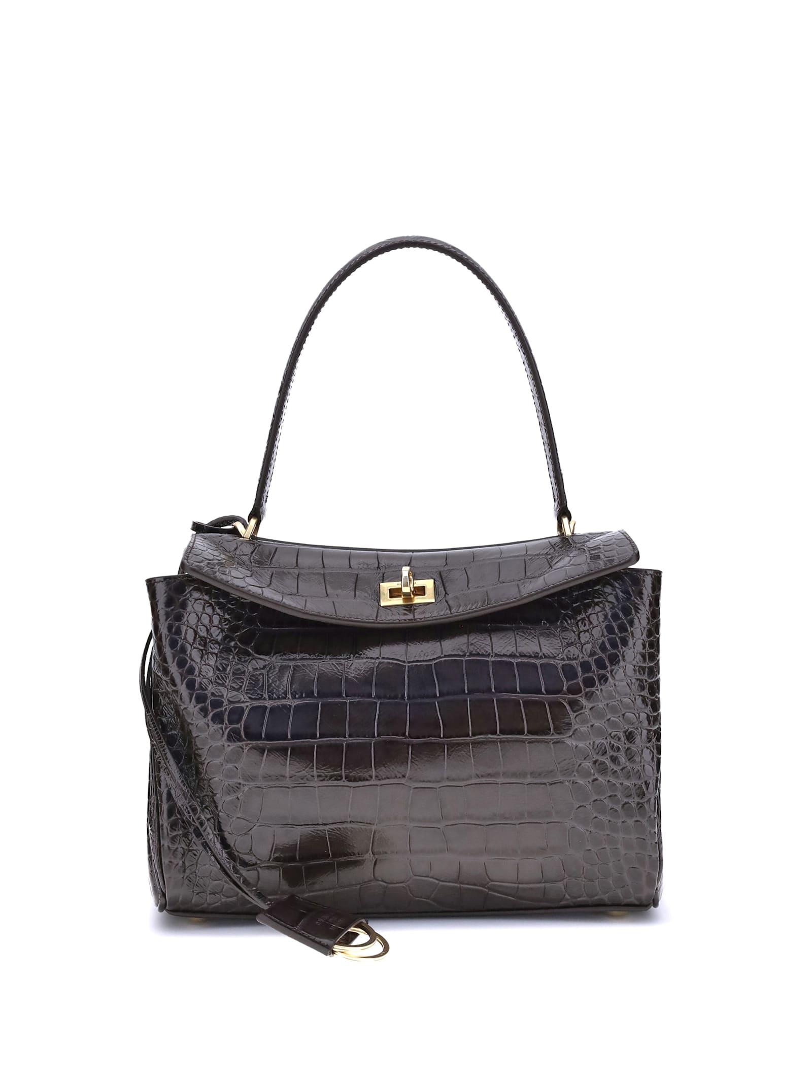 balenciaga rodeo shoulder bag in crocodile-print leather