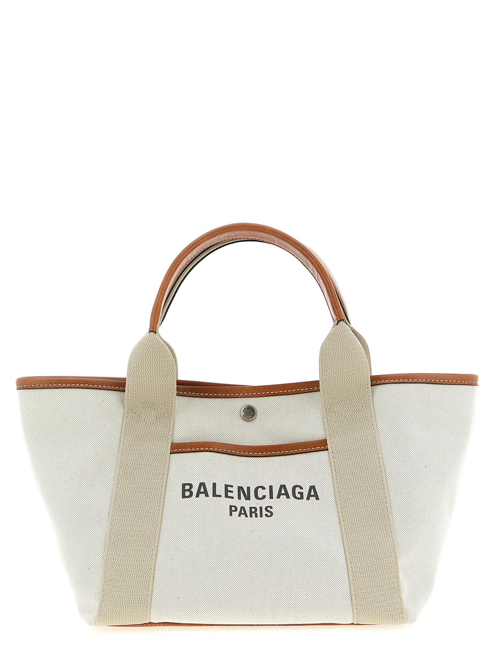 balenciaga small biarritz shopping bag beige leather tote - women