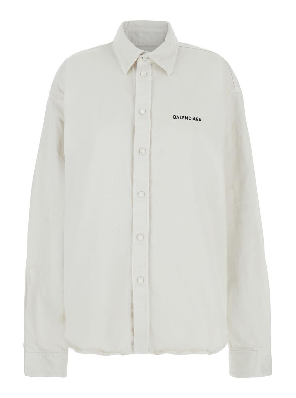 balenciaga white shirt with lettering logo embroidered on the front in cotton woman