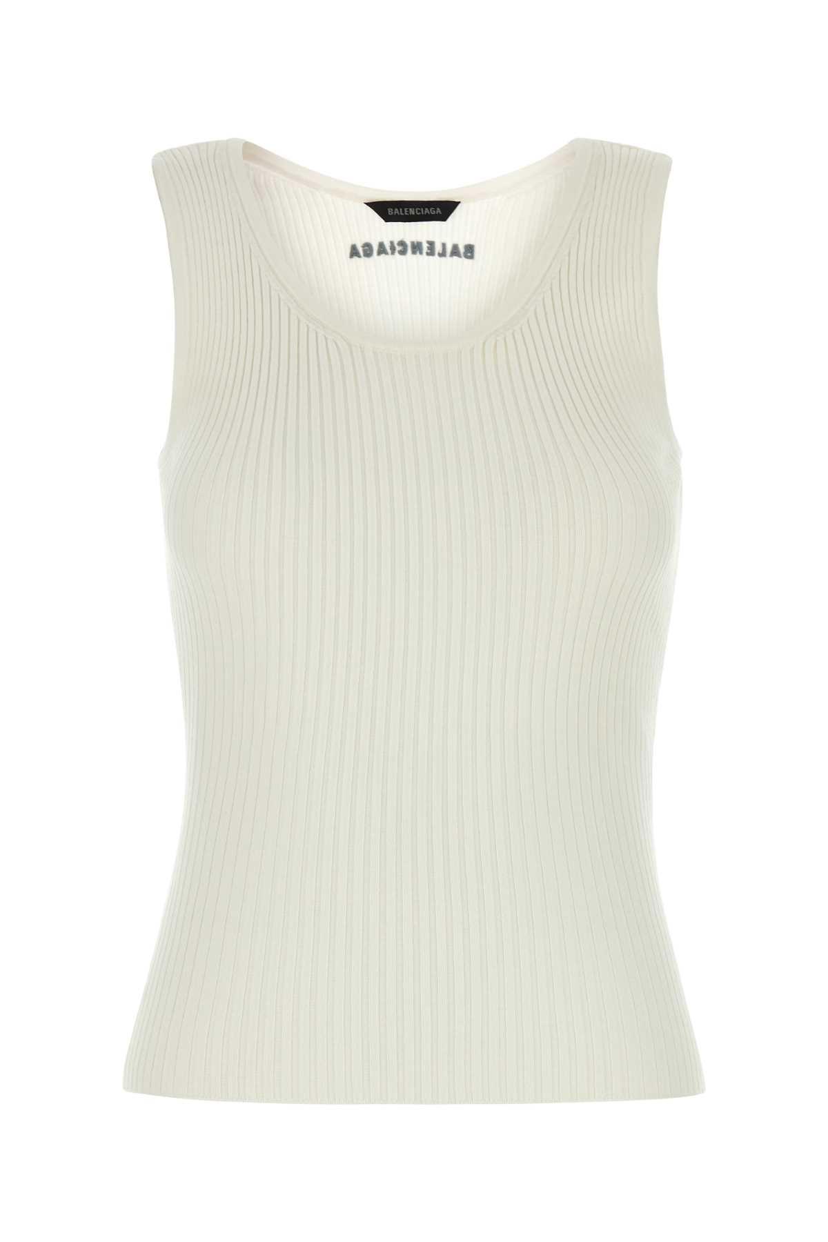 balenciaga white stretch wool blend tank top