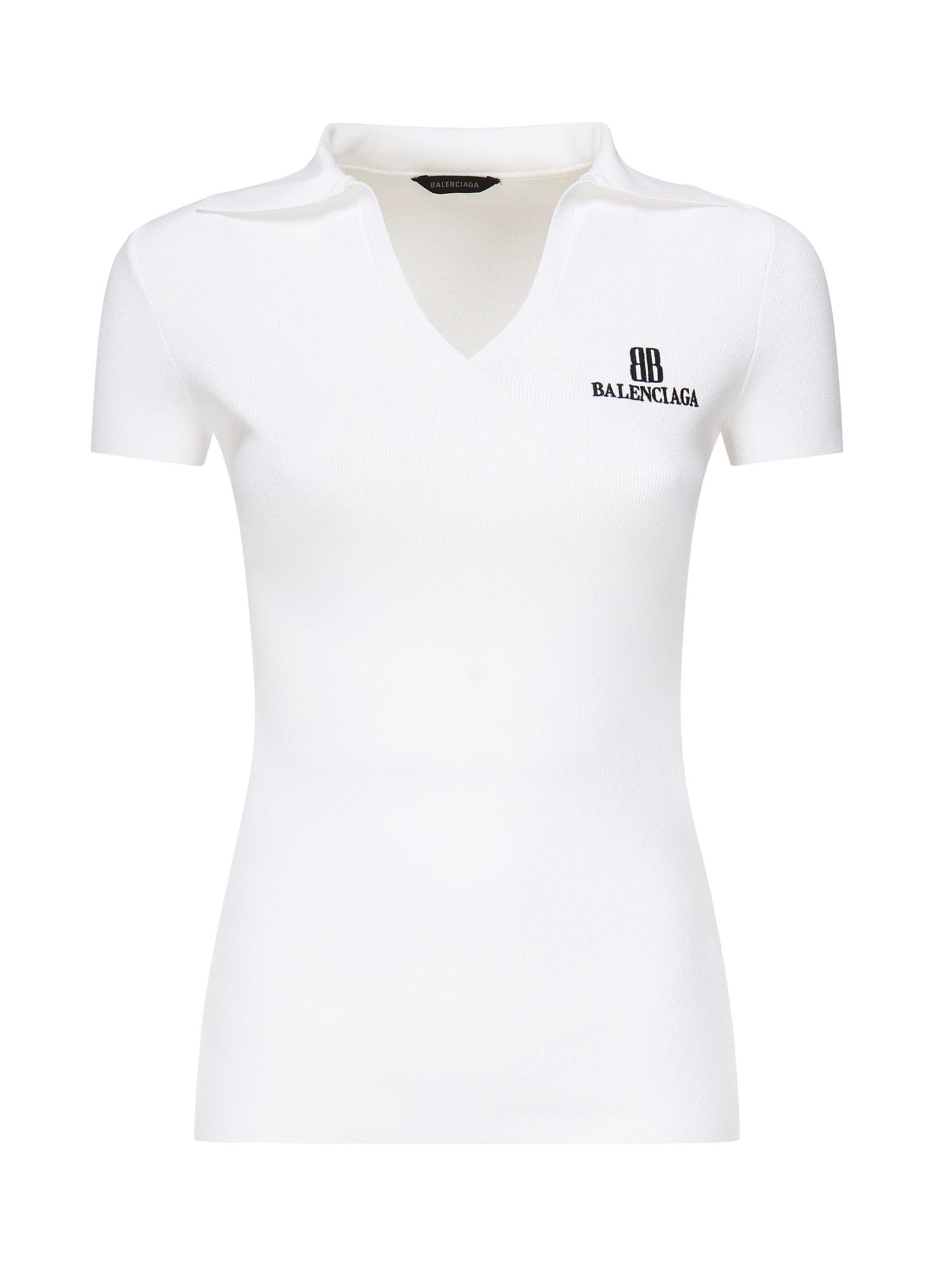 balenciaga white viscose blend polo shirt
