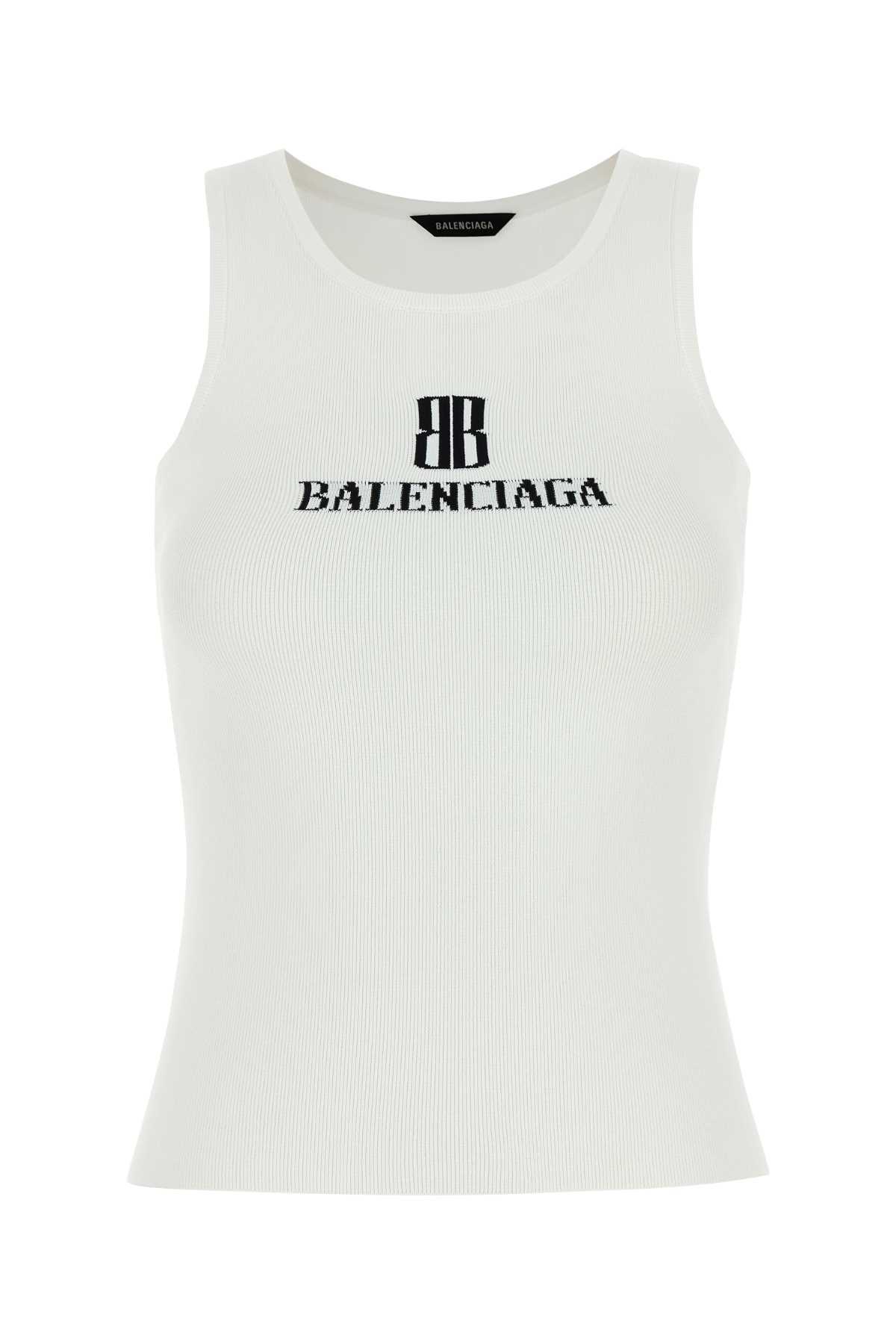 balenciaga white viscose blend tank top