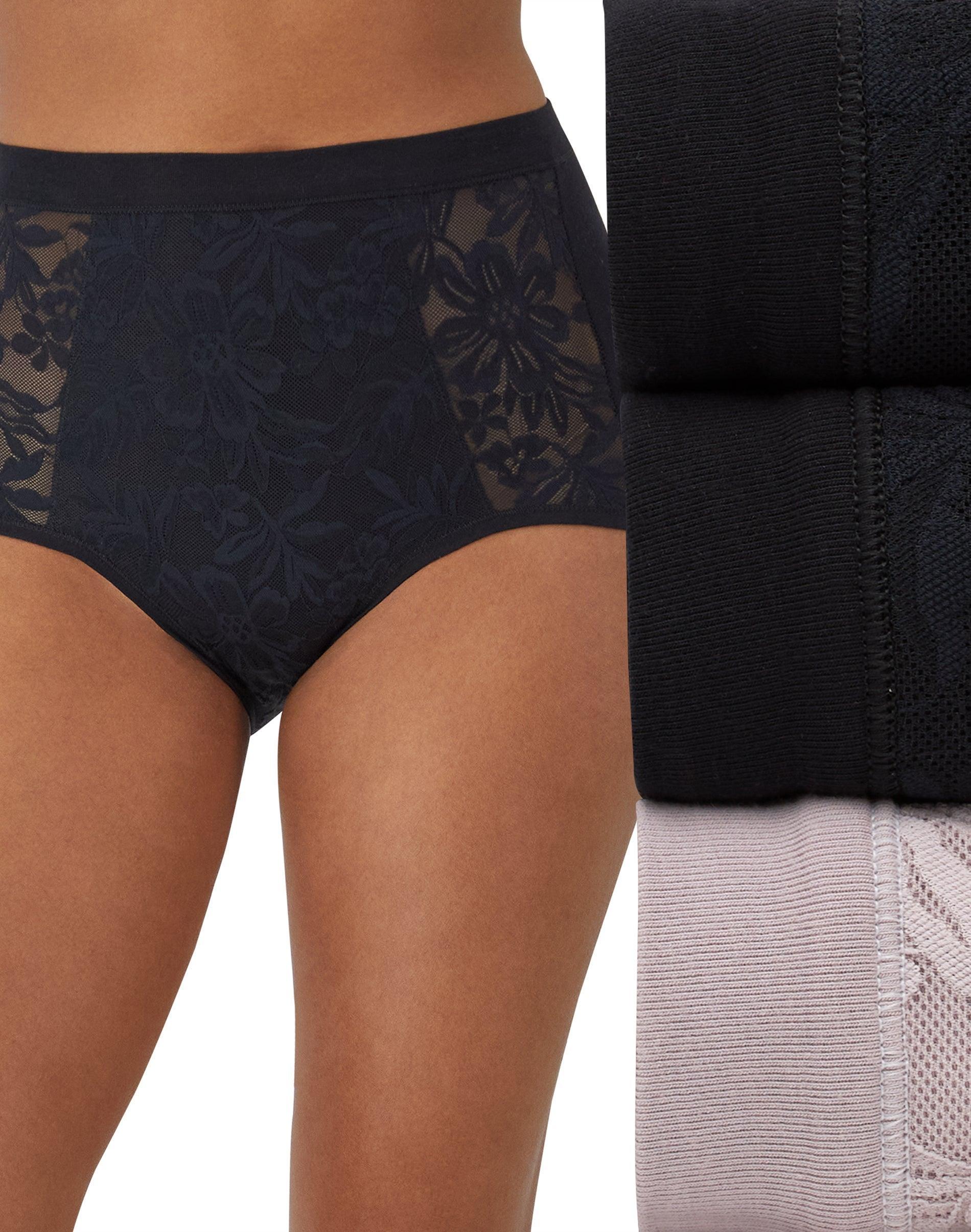 bali breathe cotton modal lace high rise brief, 3-pack black/black/gloss 5 women's