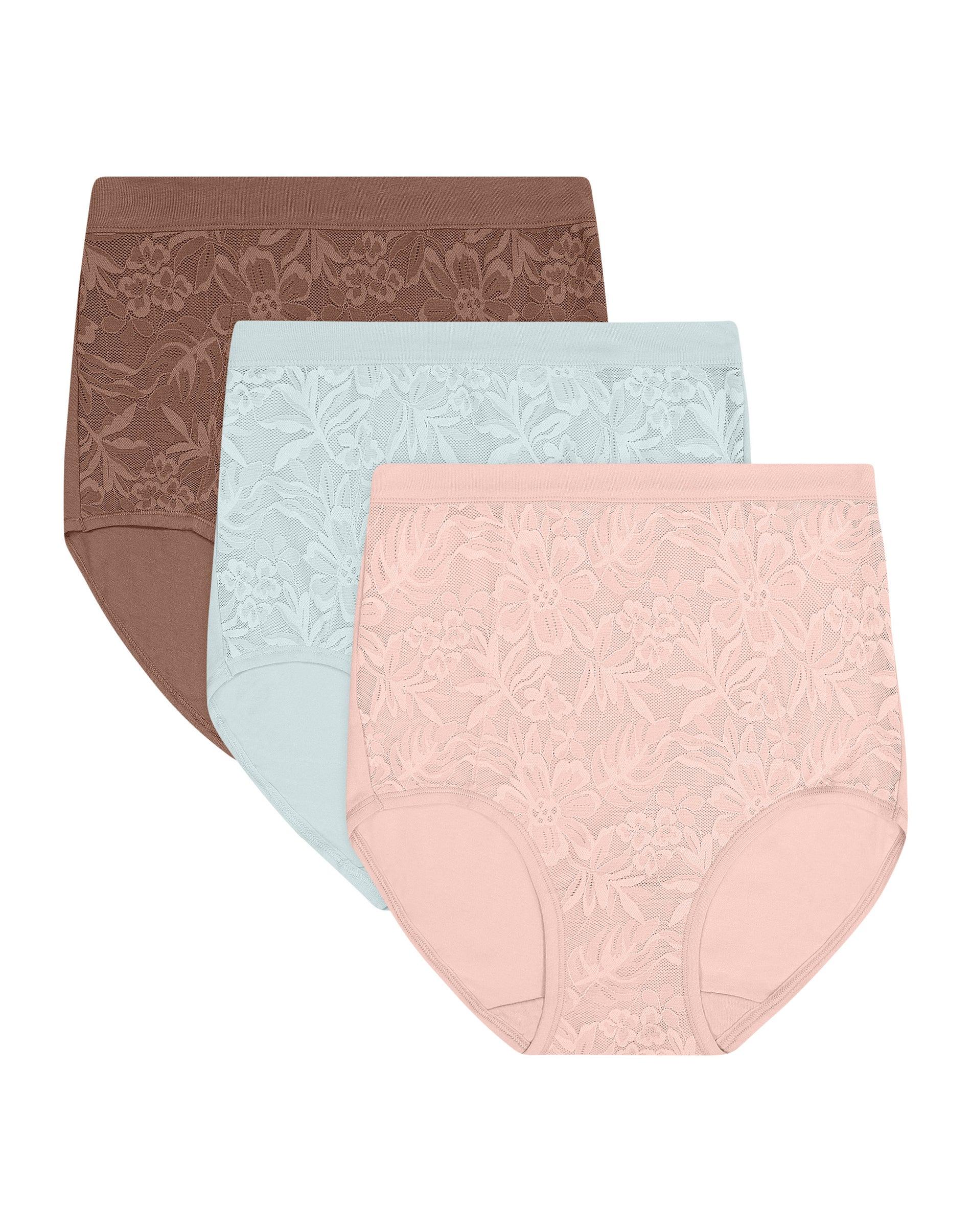 bali breathe cotton modal lace high rise brief, 3-pack mochavel/saltypepgre/raspicing 5 women's