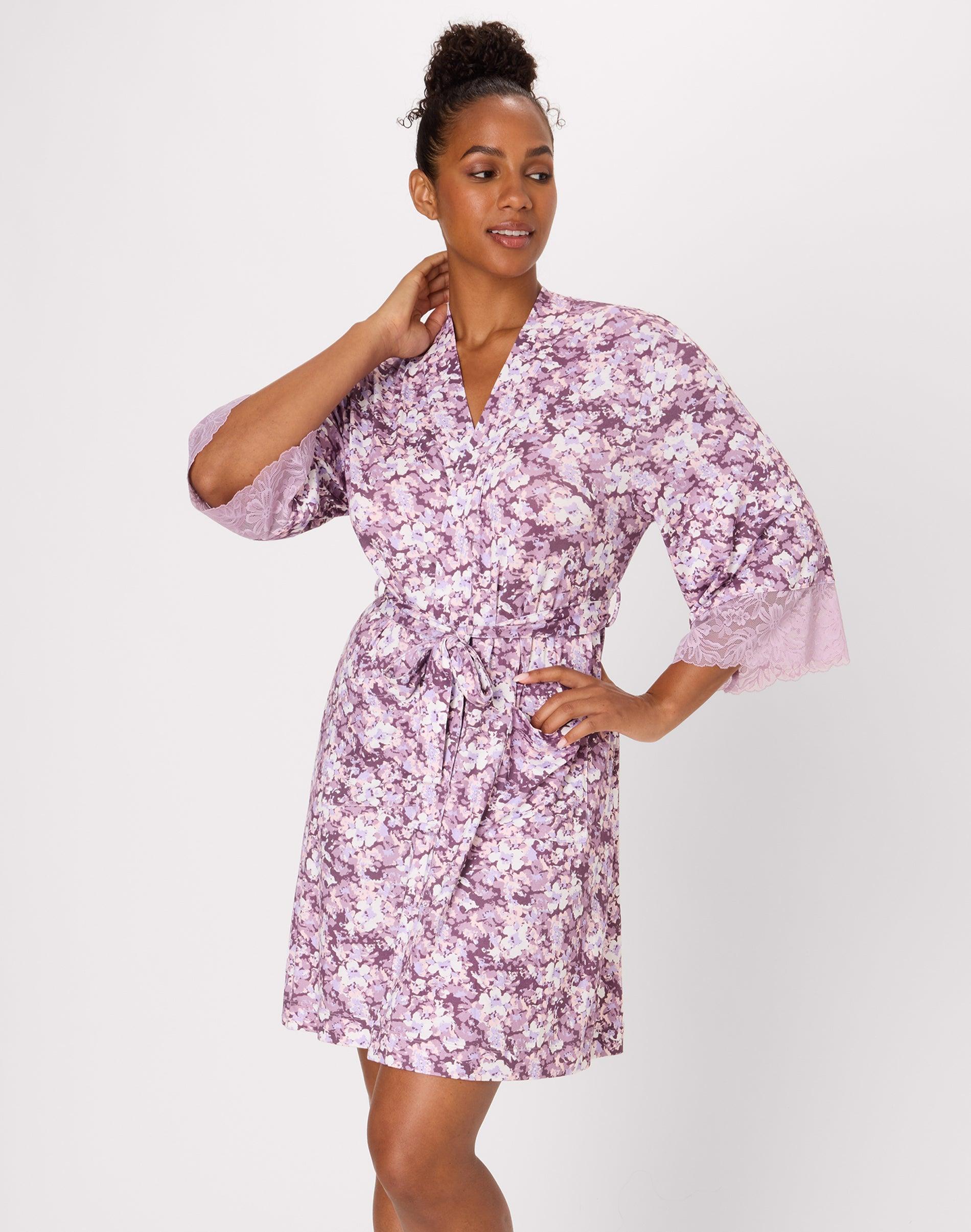 bali breathe sleepwear robe currant purple garden flor prt s women's