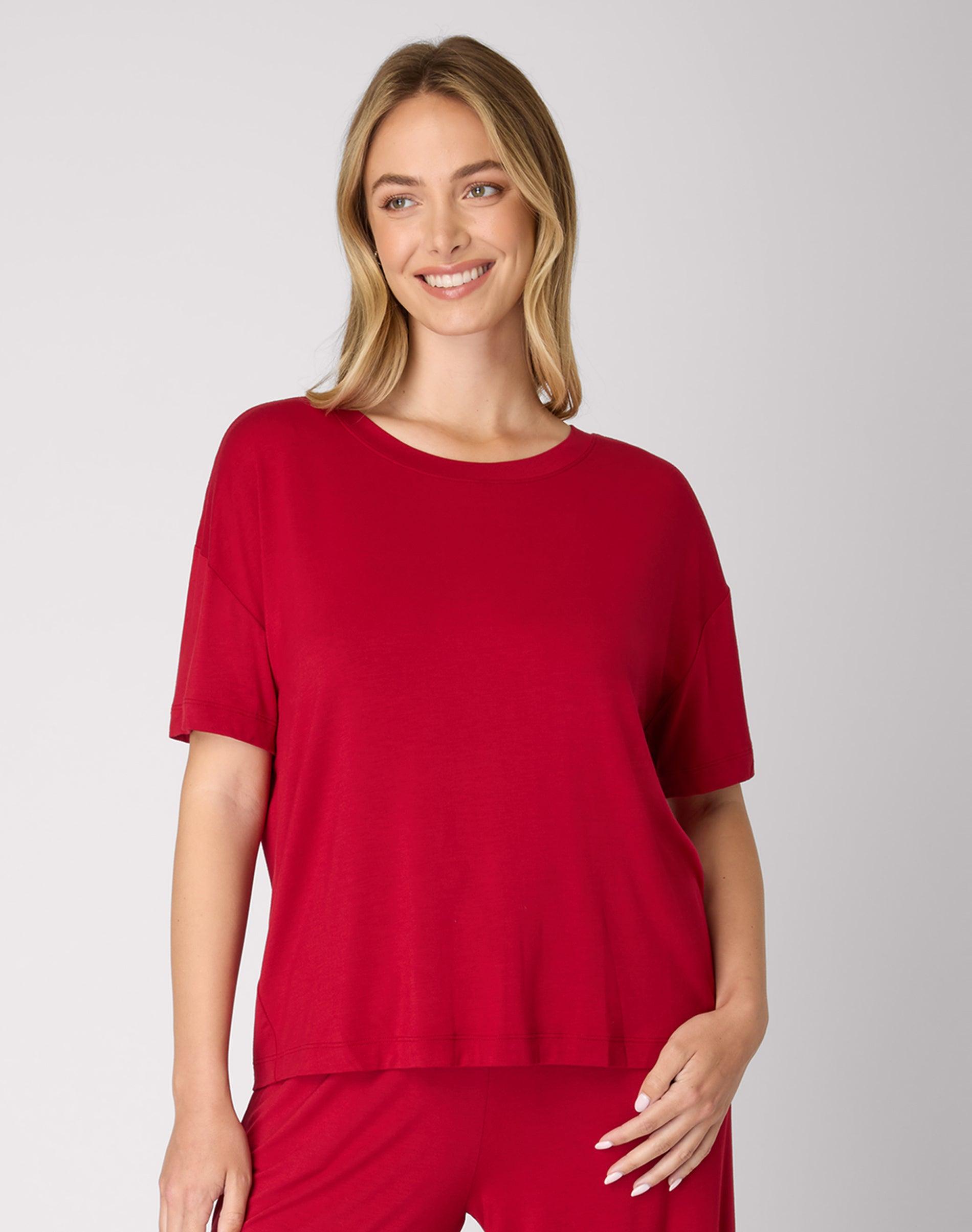 bali breathe sleepwear short sleeve t-shirt rosy red s women's