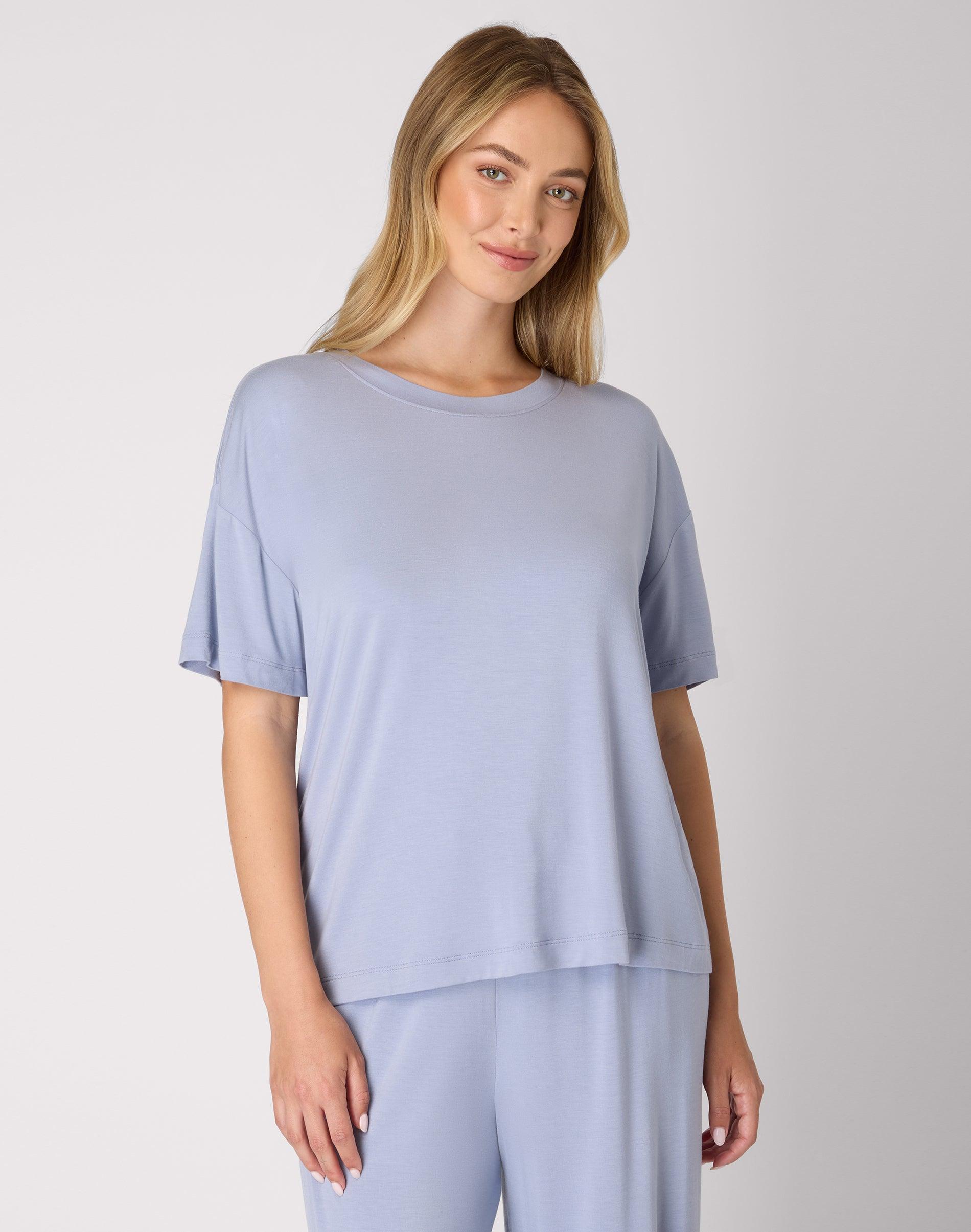 bali breathe sleepwear short sleeve t-shirt silver satin s women's