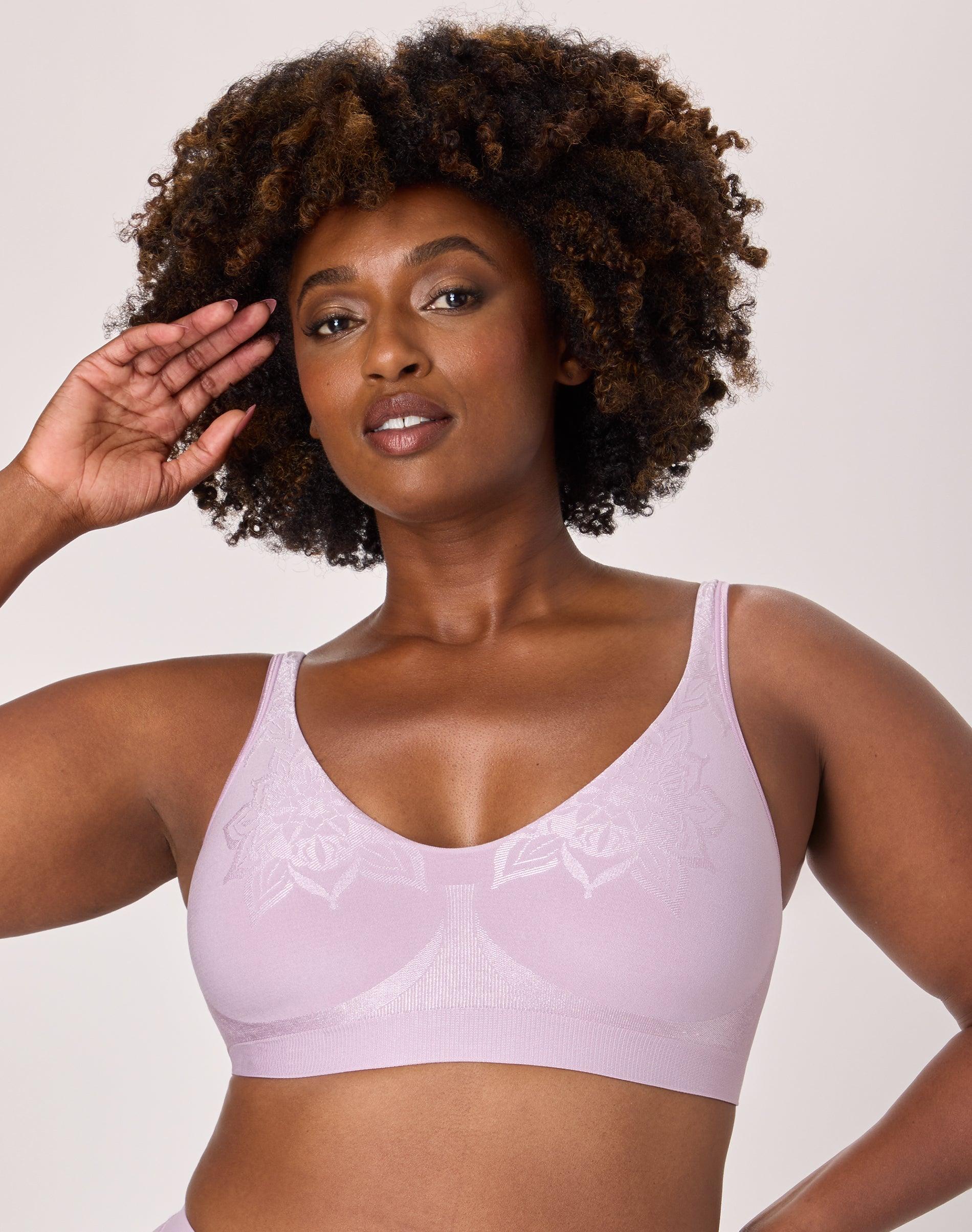 bali comfort revolution comfortflex fit seamless 2-ply wireless bra purple mauve aztec m