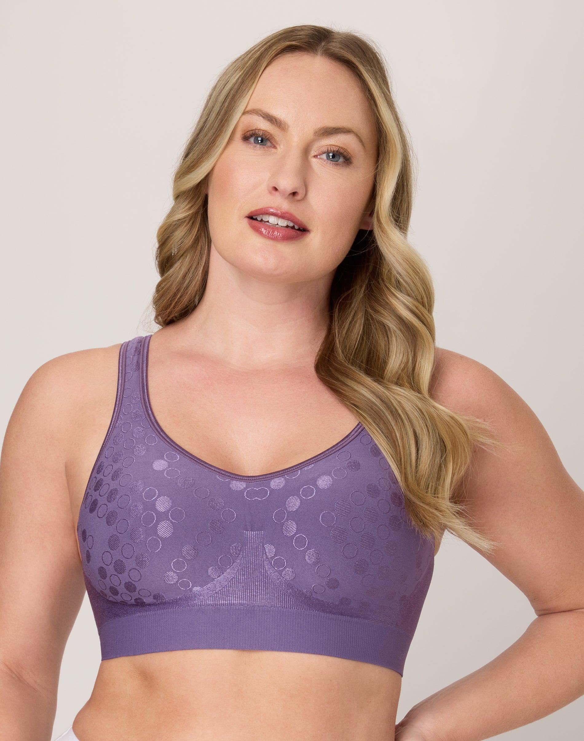 bali comfort revolution comfortflex fit shaping wireless bra purple cushion dot m