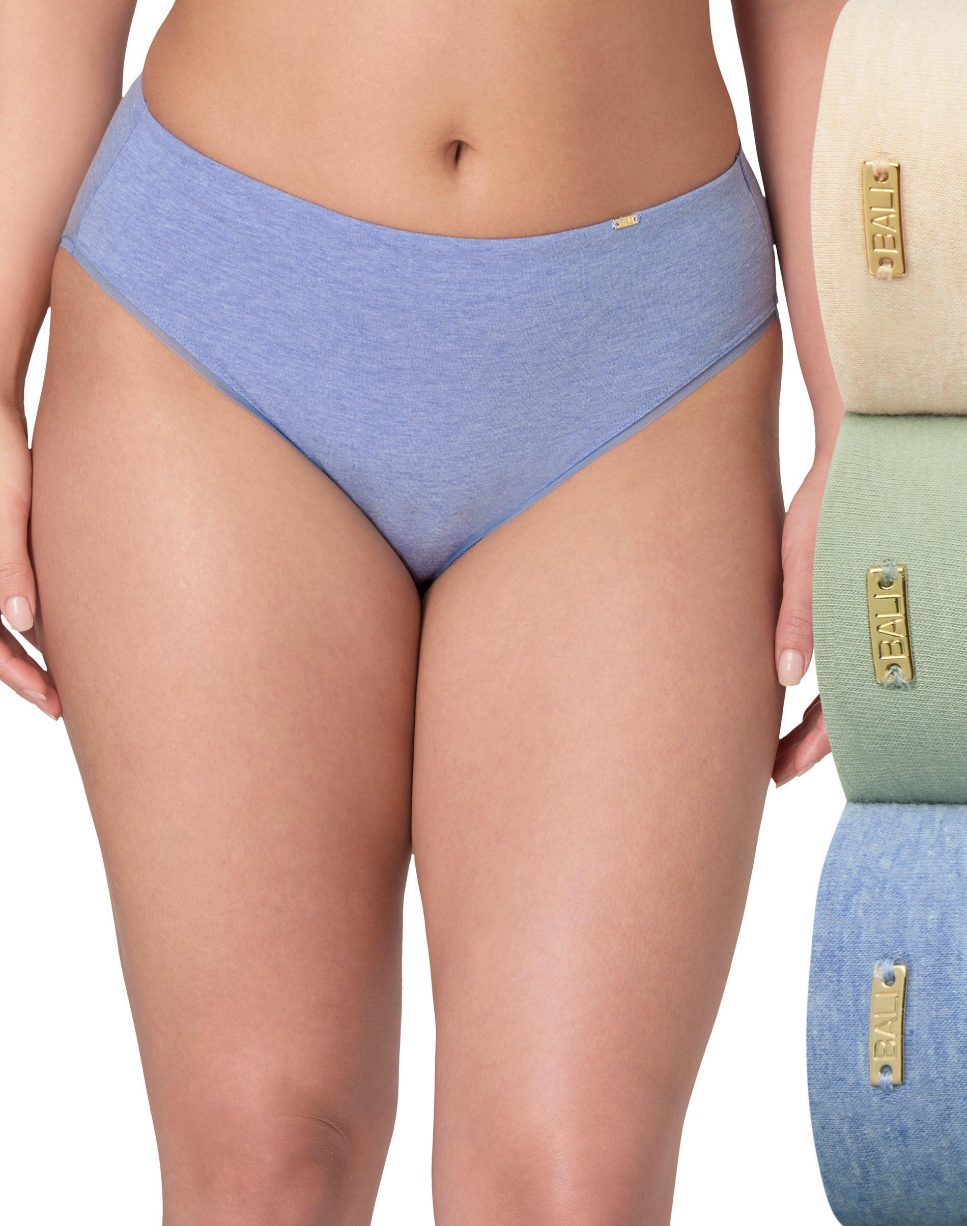 bali cotton collection hi-cut underwear, 3-pack tropical sand h/seagrass/blue heather 5 women's
