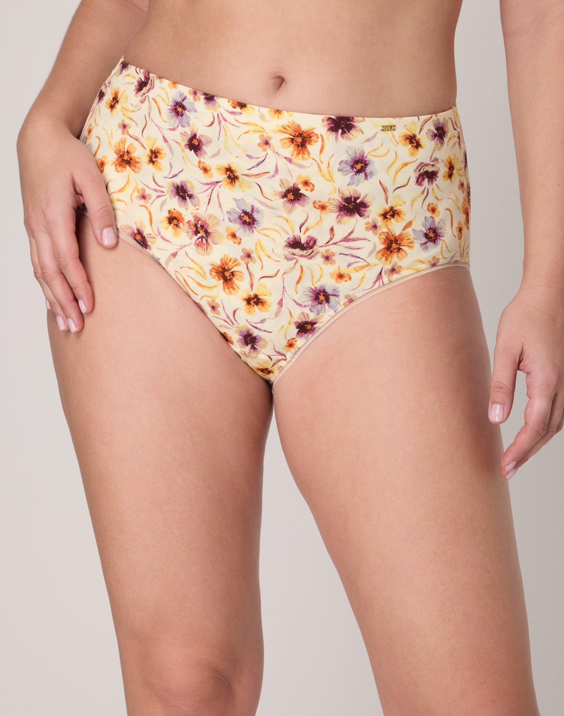 bali lux underwear brief, light tummy support, cotton essentials, moisture wicking desert poppy print 5 women's