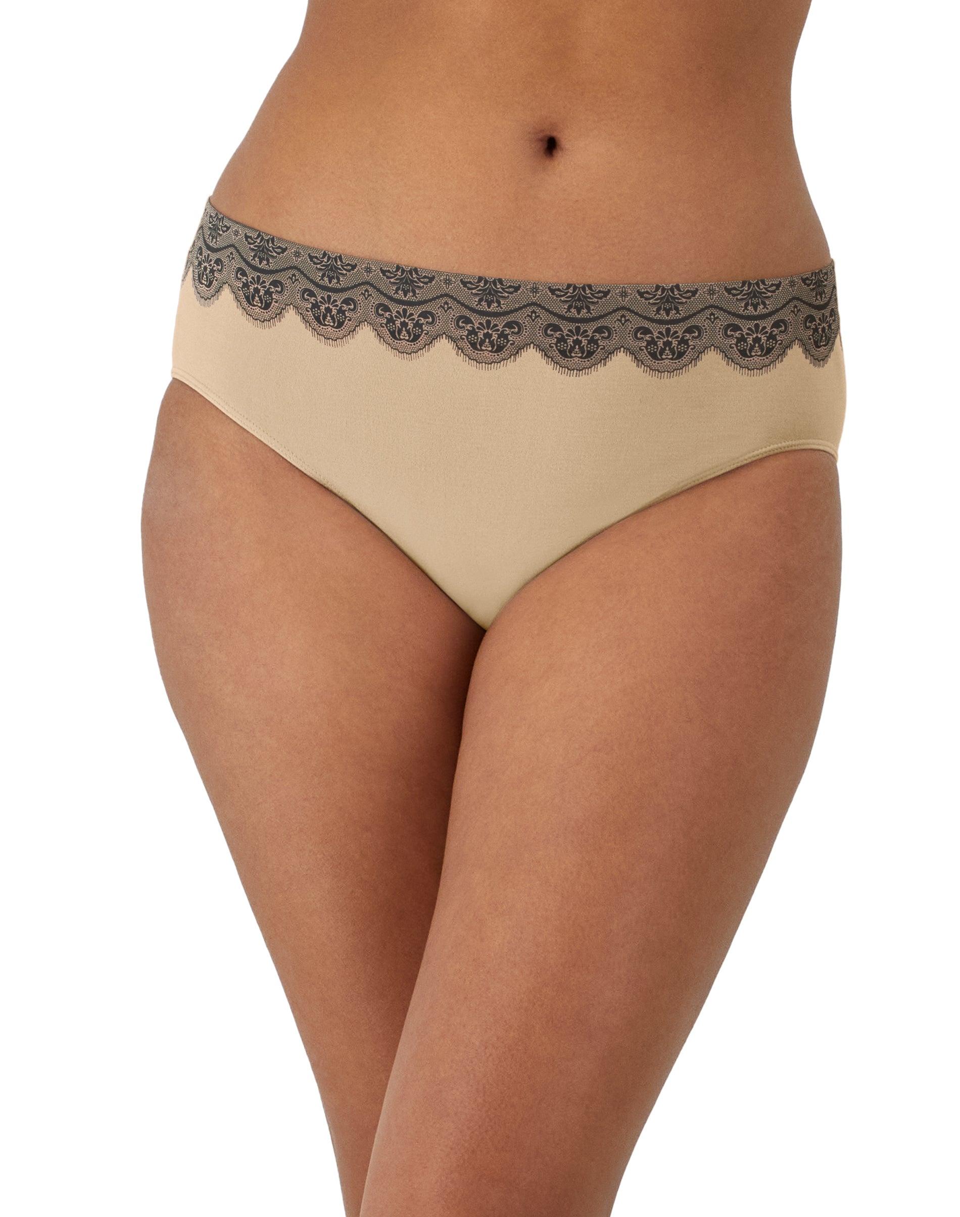 bali one smooth u all-around smoothing hi-cut panty nude w/ black lace 6 women's