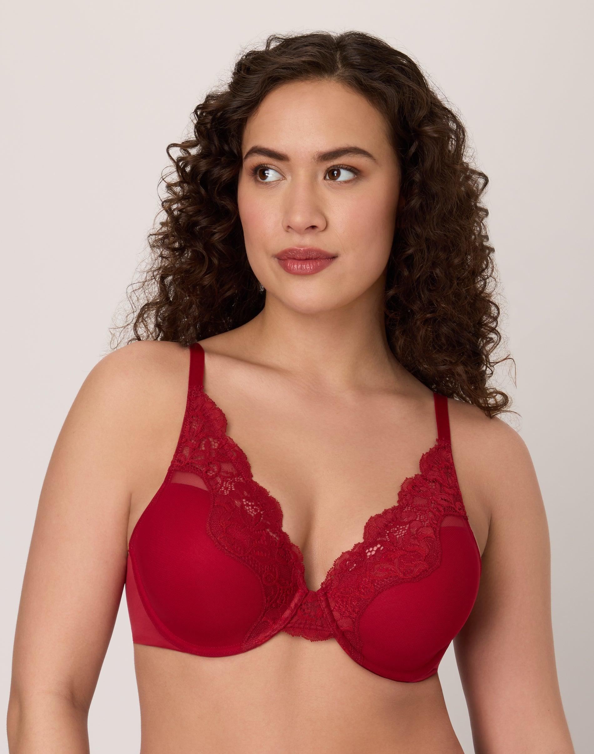 bali one smooth u comfort stretch lace underwire bra rosy red 36c