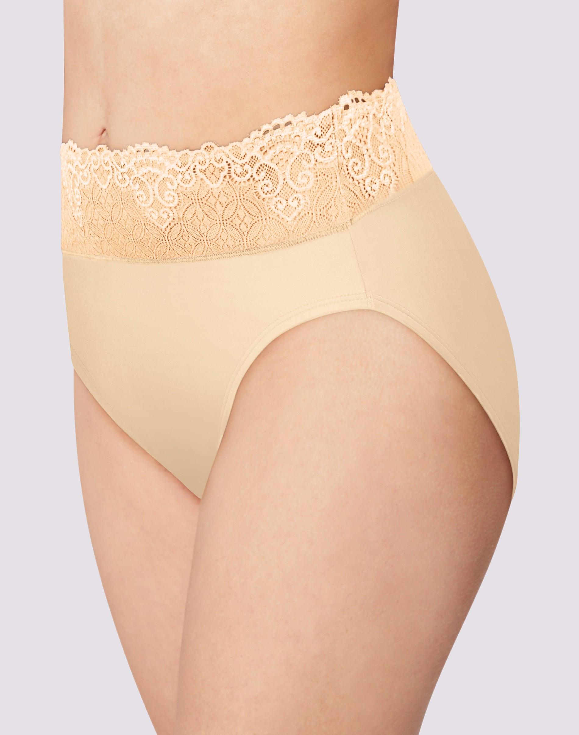 bali passion for comfort hi-cut panty soft taupe lace 6 women's