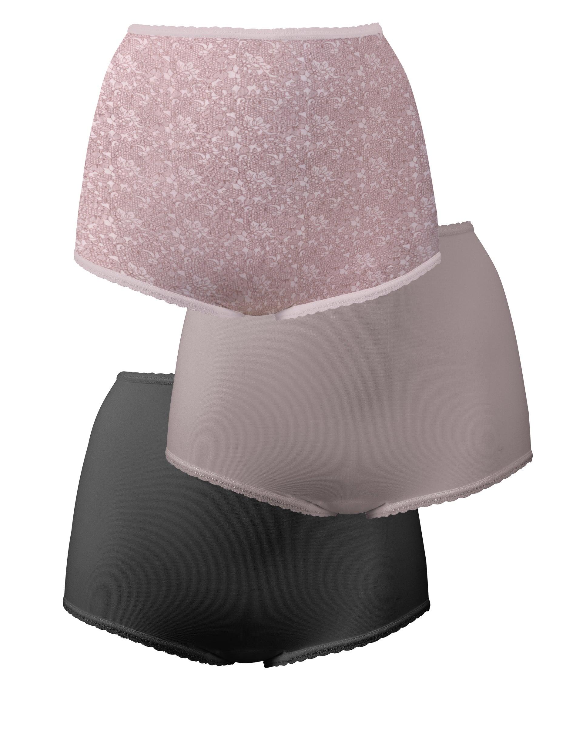 bali skimp skamp brief, 3-pack pink chic lace print/warm steel/black 6 women's