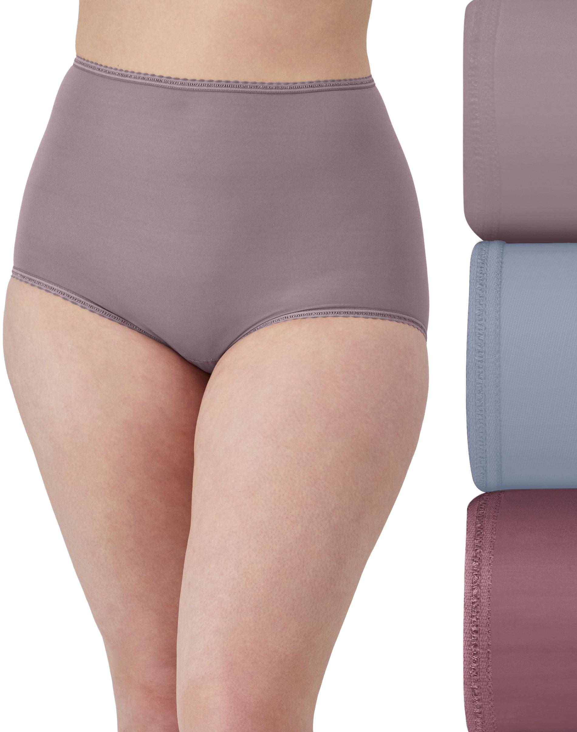 bali skimp skamp brief, 3-pack smokey purple mauve/silver satin/rustic berry red 6 women's