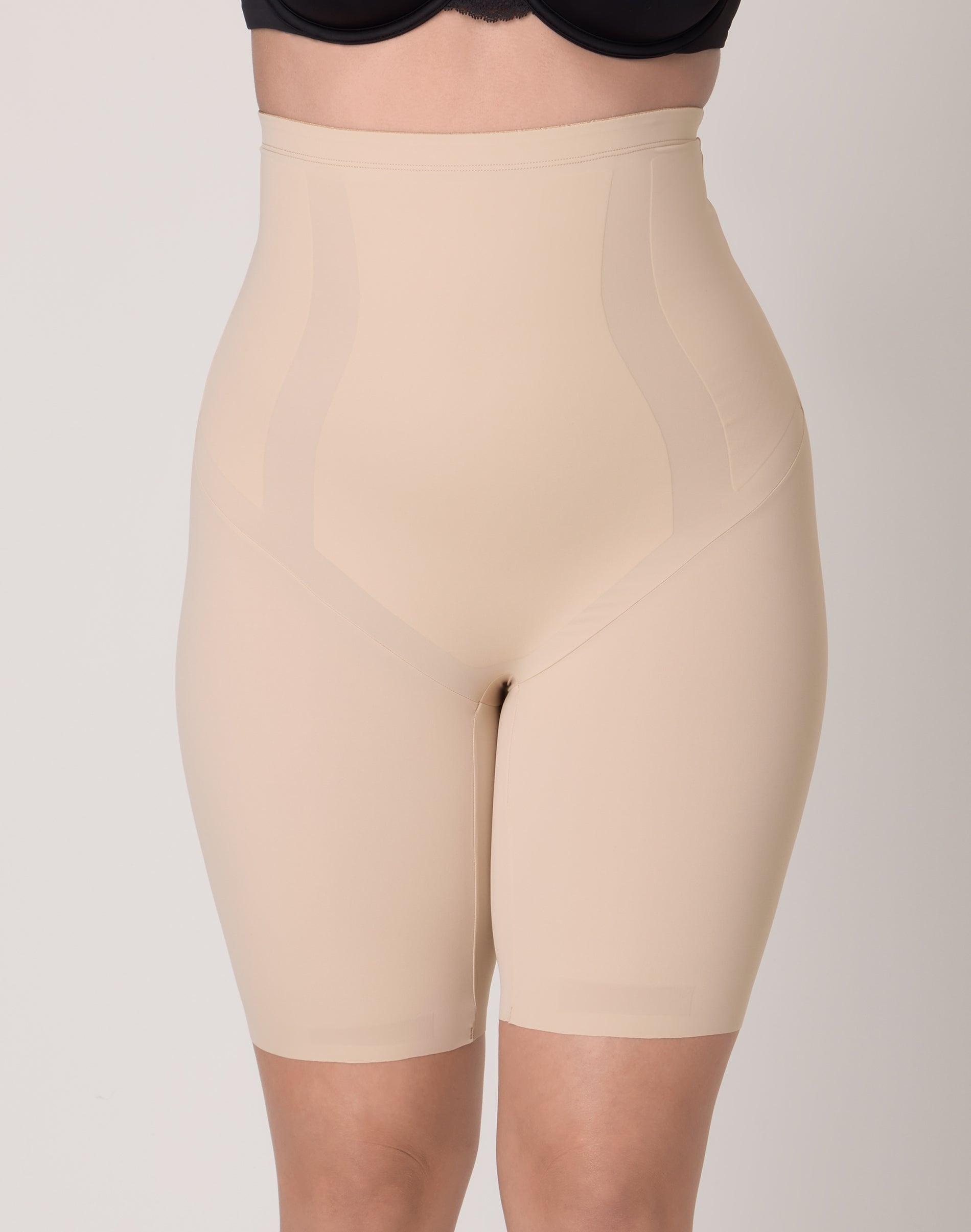 bali ultimate smoothing thigh slimmer shorts, 9" inseam almond m women's