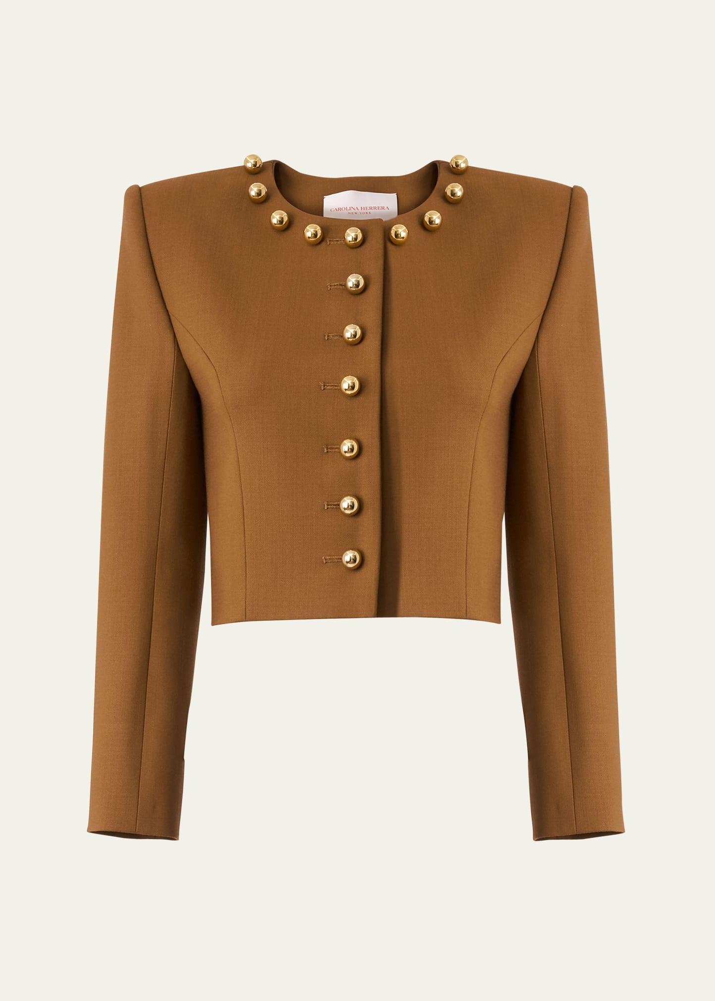 ball-button collarless crop jacket