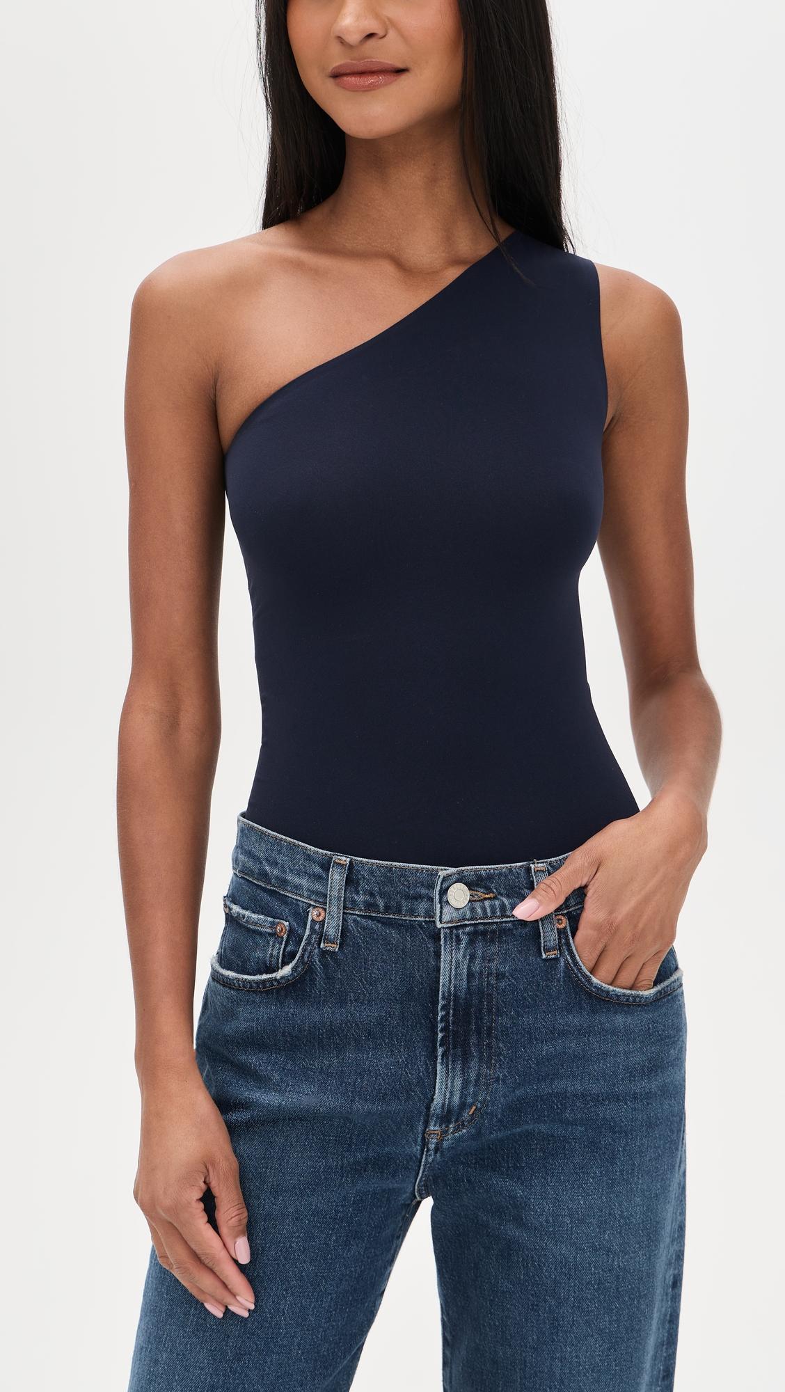 ballet one shoulder thong bodysuit