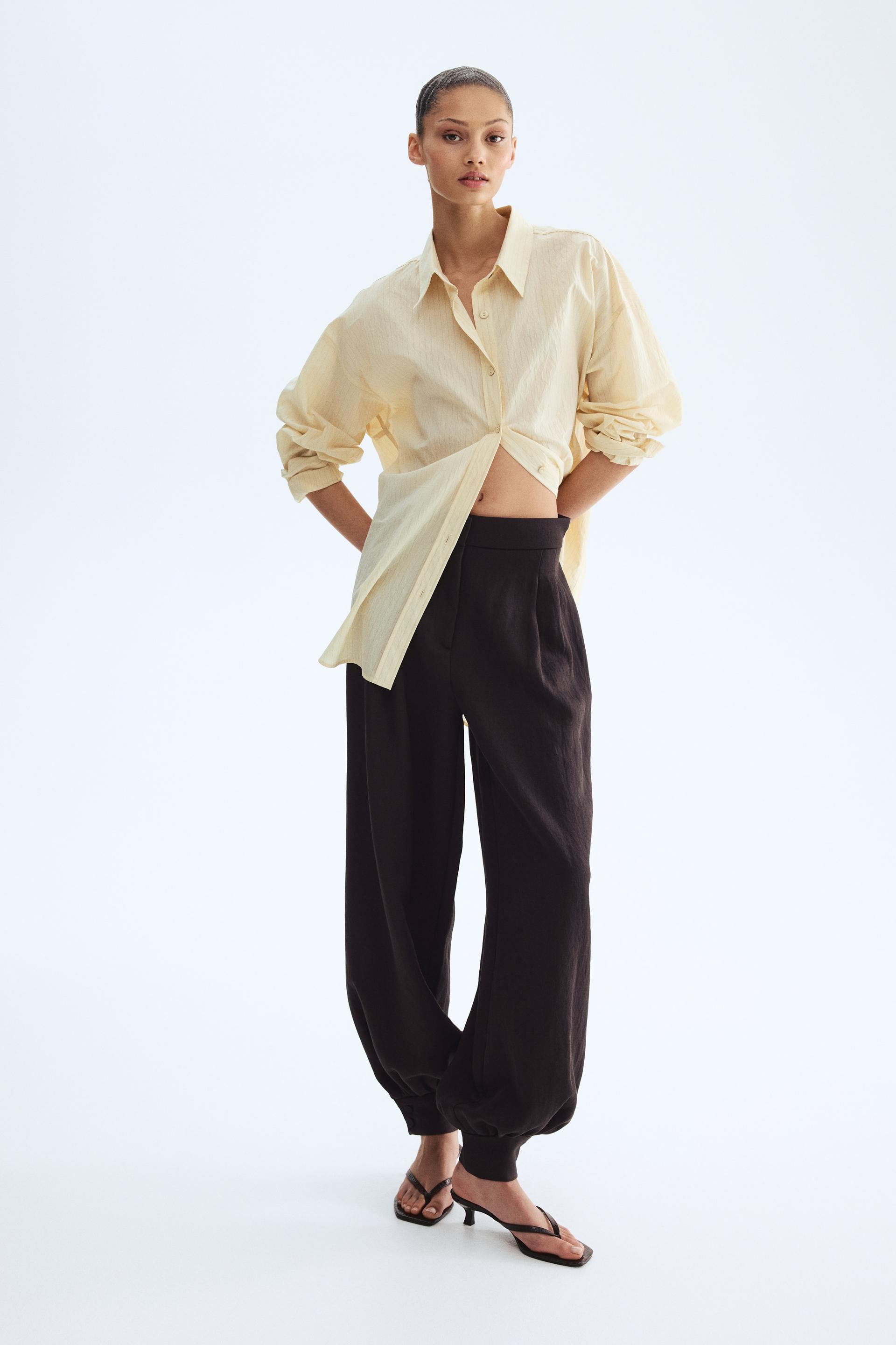 balloon-leg twill pants