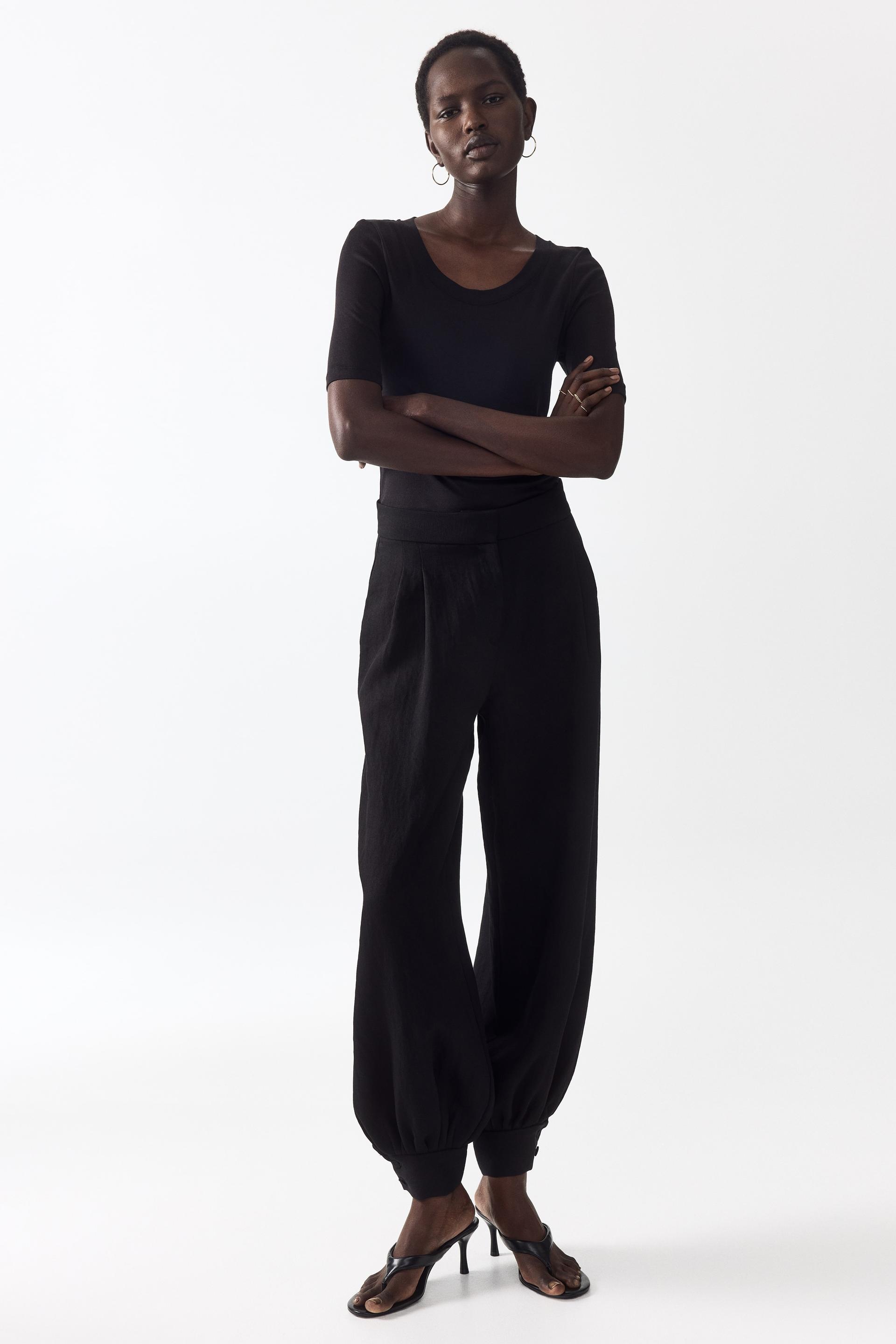 balloon-leg twill pants