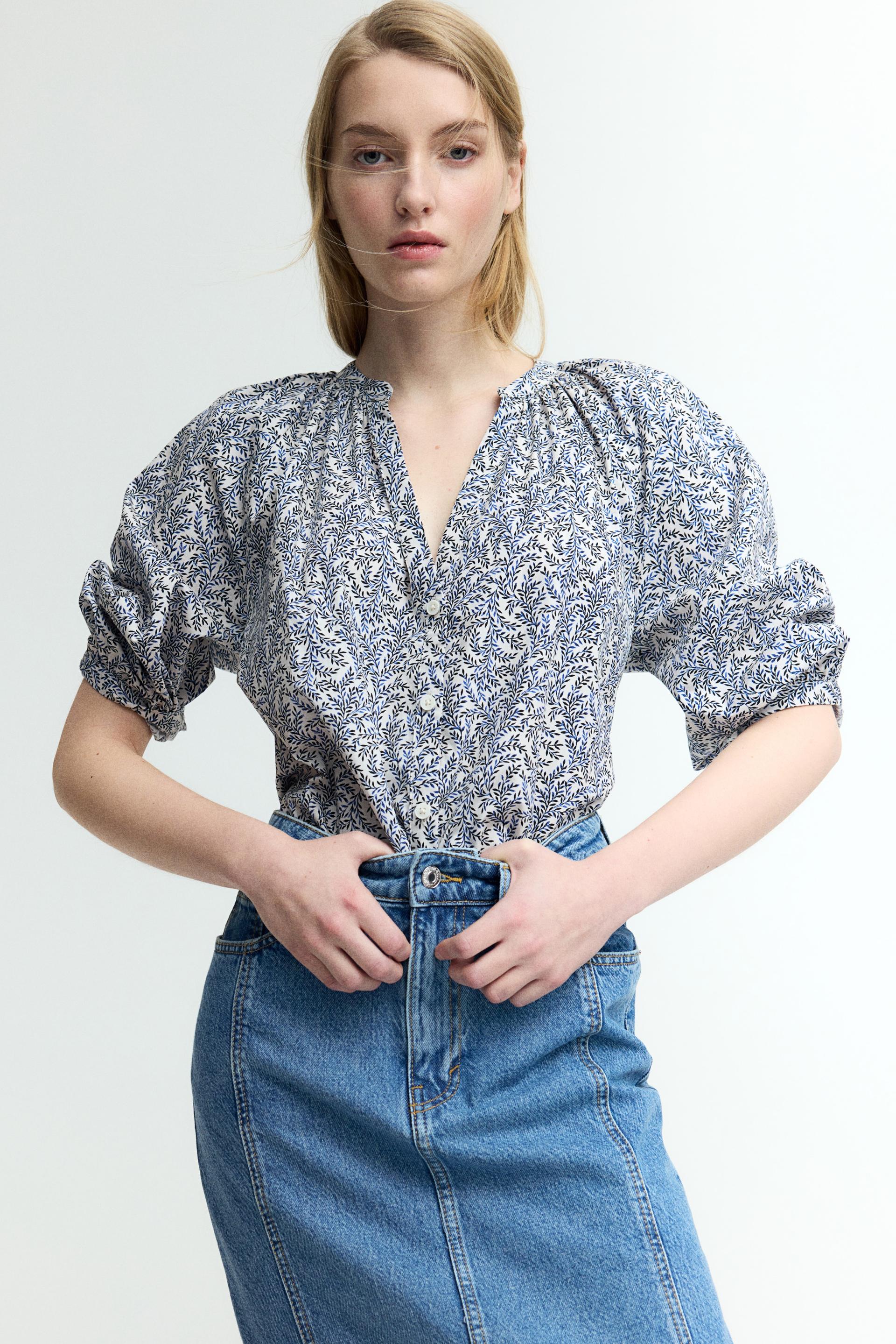 balloon-sleeved poplin blouse