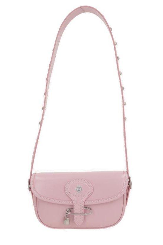 bally beckett logo printed studded shoulder bag