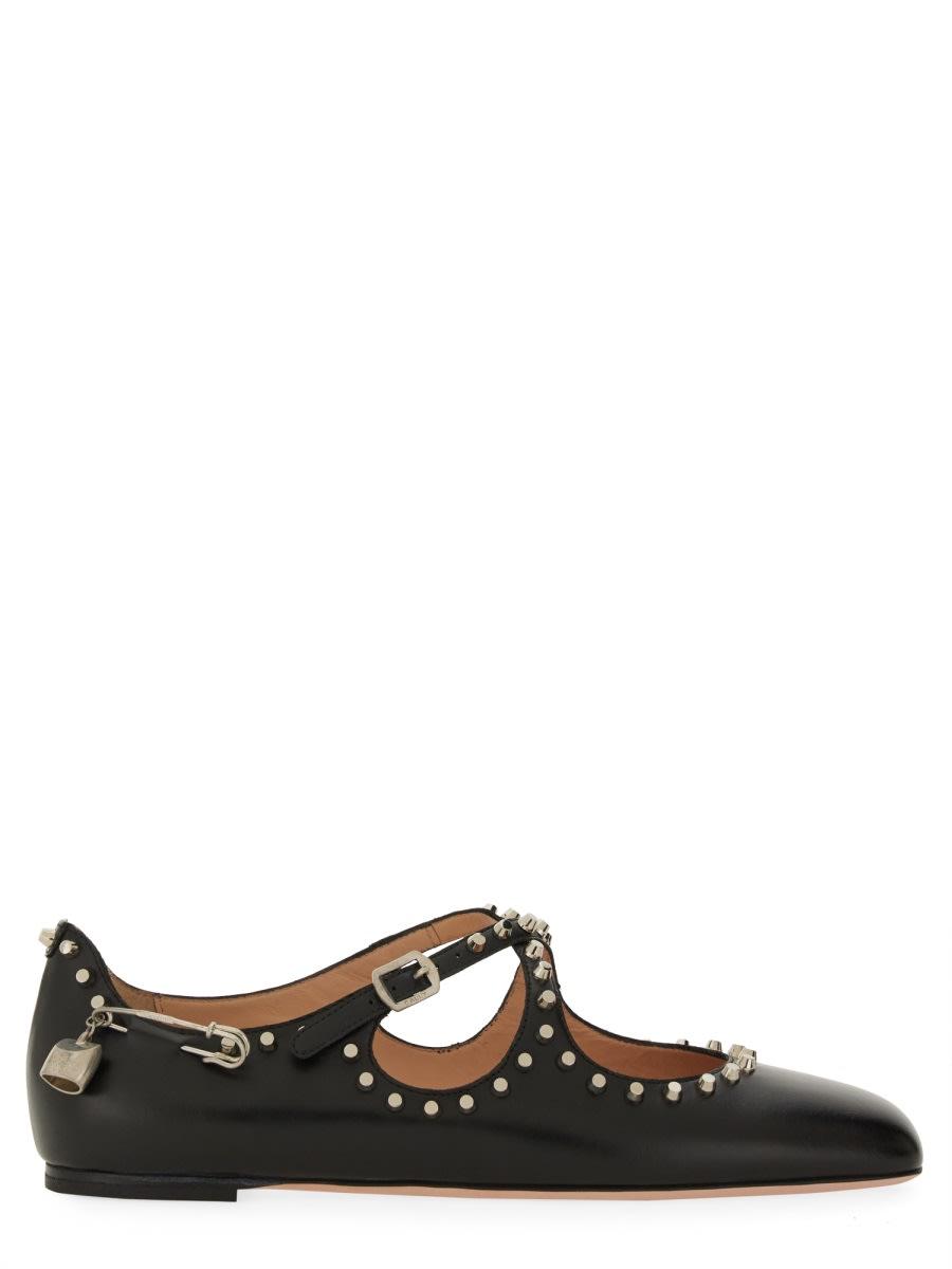 ballyrina black leather ballet flats with studs