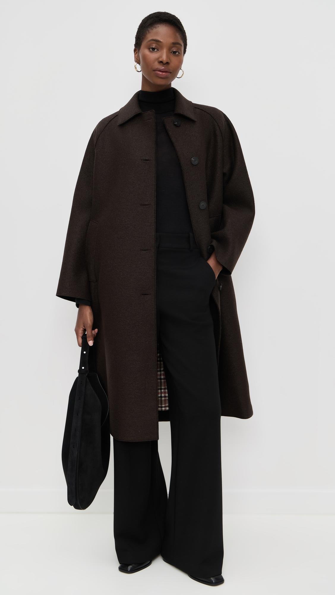 balmacaan pressed wool coat with quilted lining