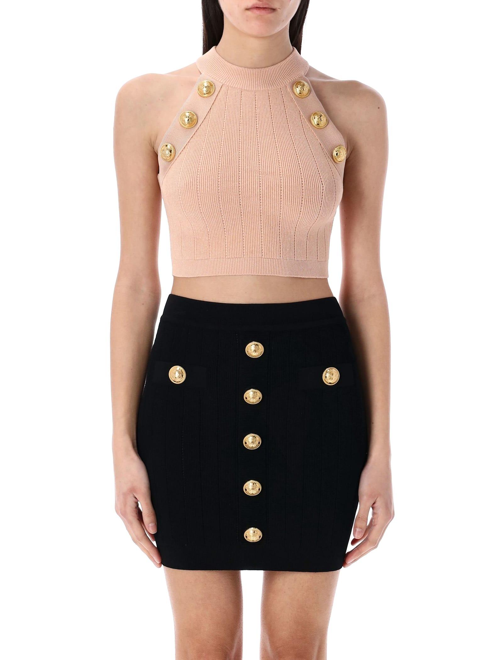 balmain 6-button knit halterneck top